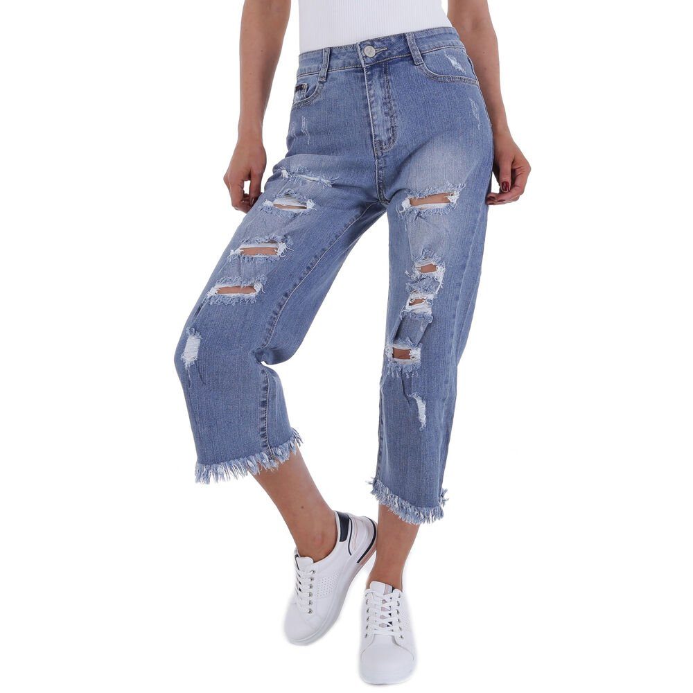 Elegant Bootcut-Jeans Jeans Bootcut Ital-Design Destroyed-Look Blau Stretch in Damen