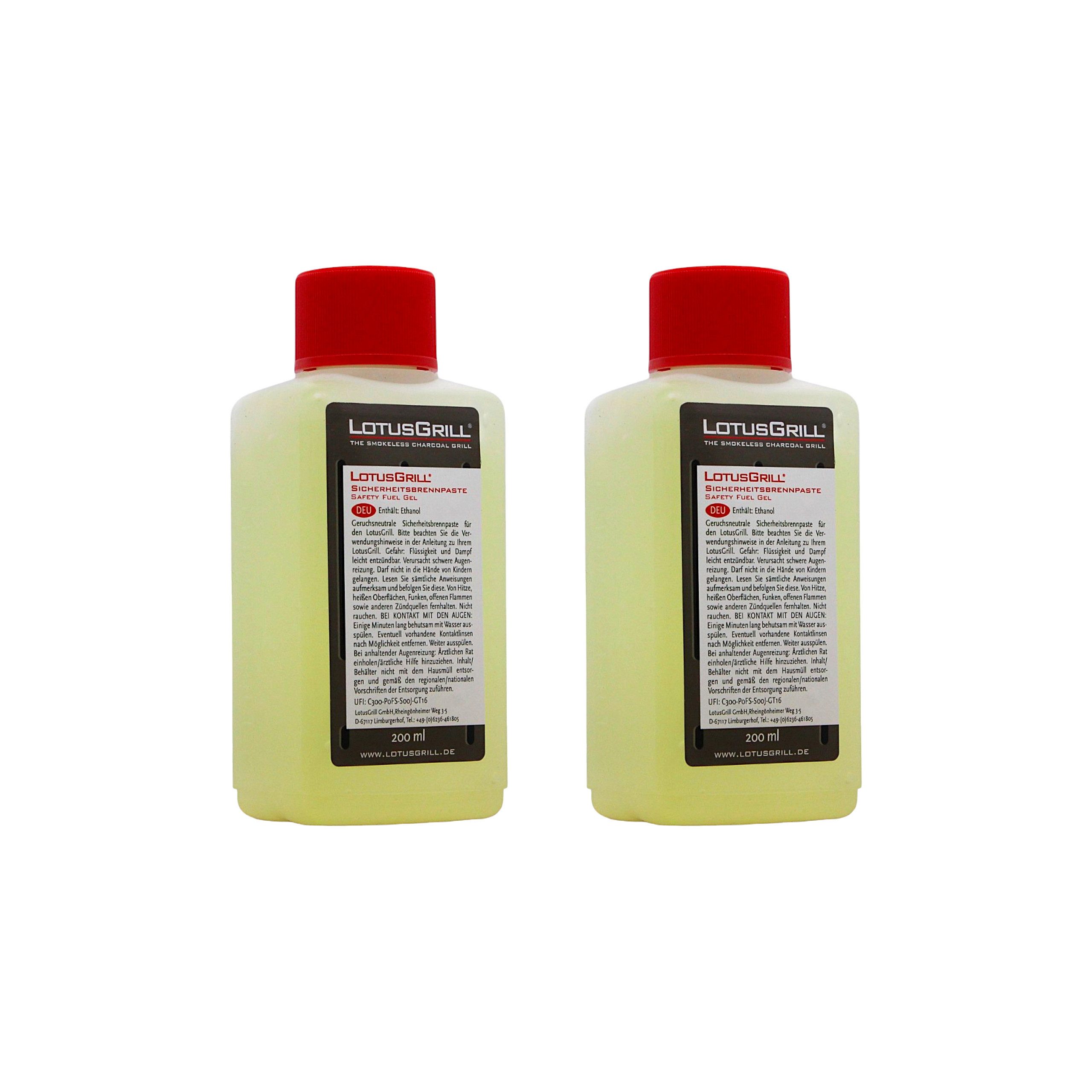 LotusGrill Brennpaste Brennpaste 2x 200 ml – Sicherheitsanzünder für rauchfreies Grillen