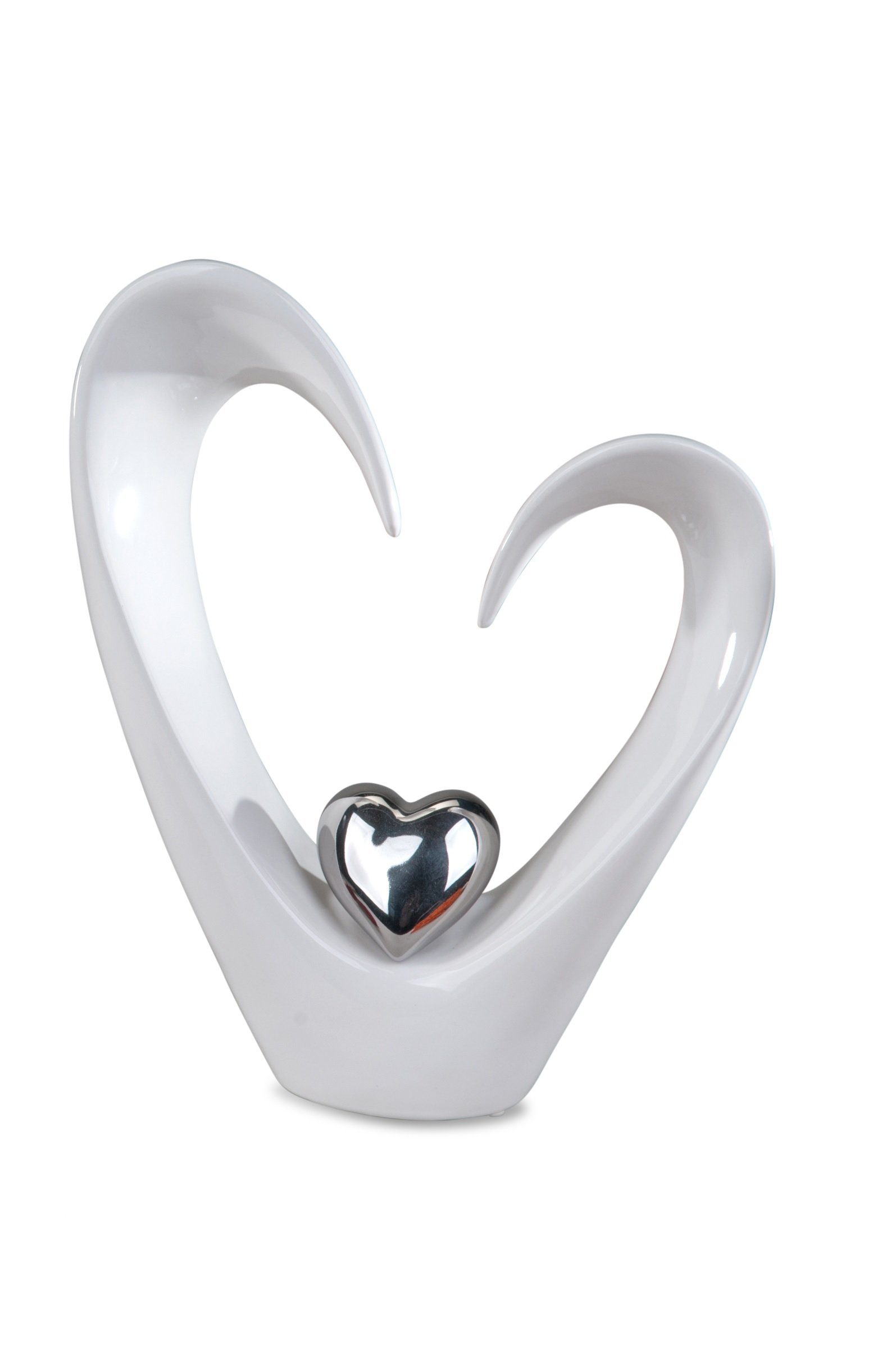 formano Skulptur Deko Herz Skulptur aus Keramik weiß/silber Höhe ca. 25 cm