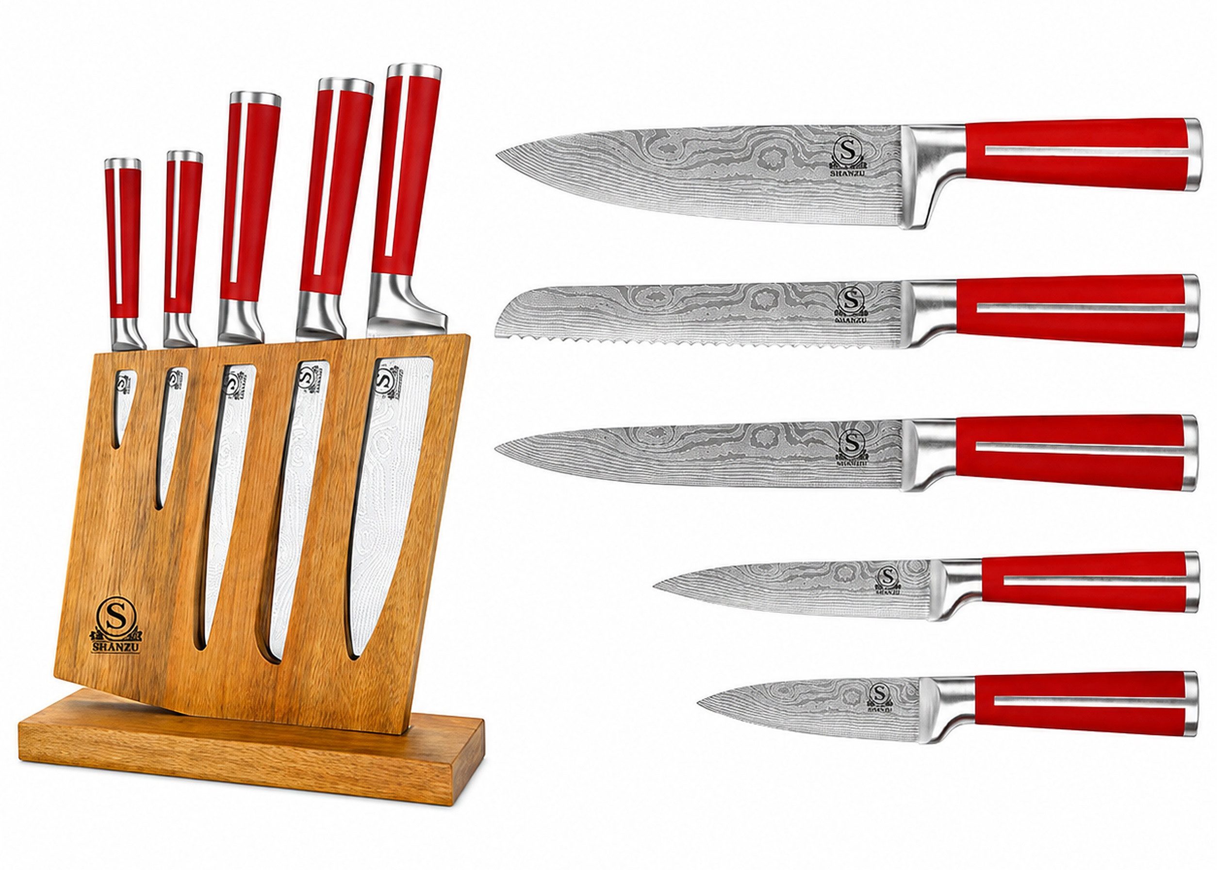 Cheffinger Messerblock Messerständer Messerset Holz Messerblock bestückt 6-tlg Cheffinger