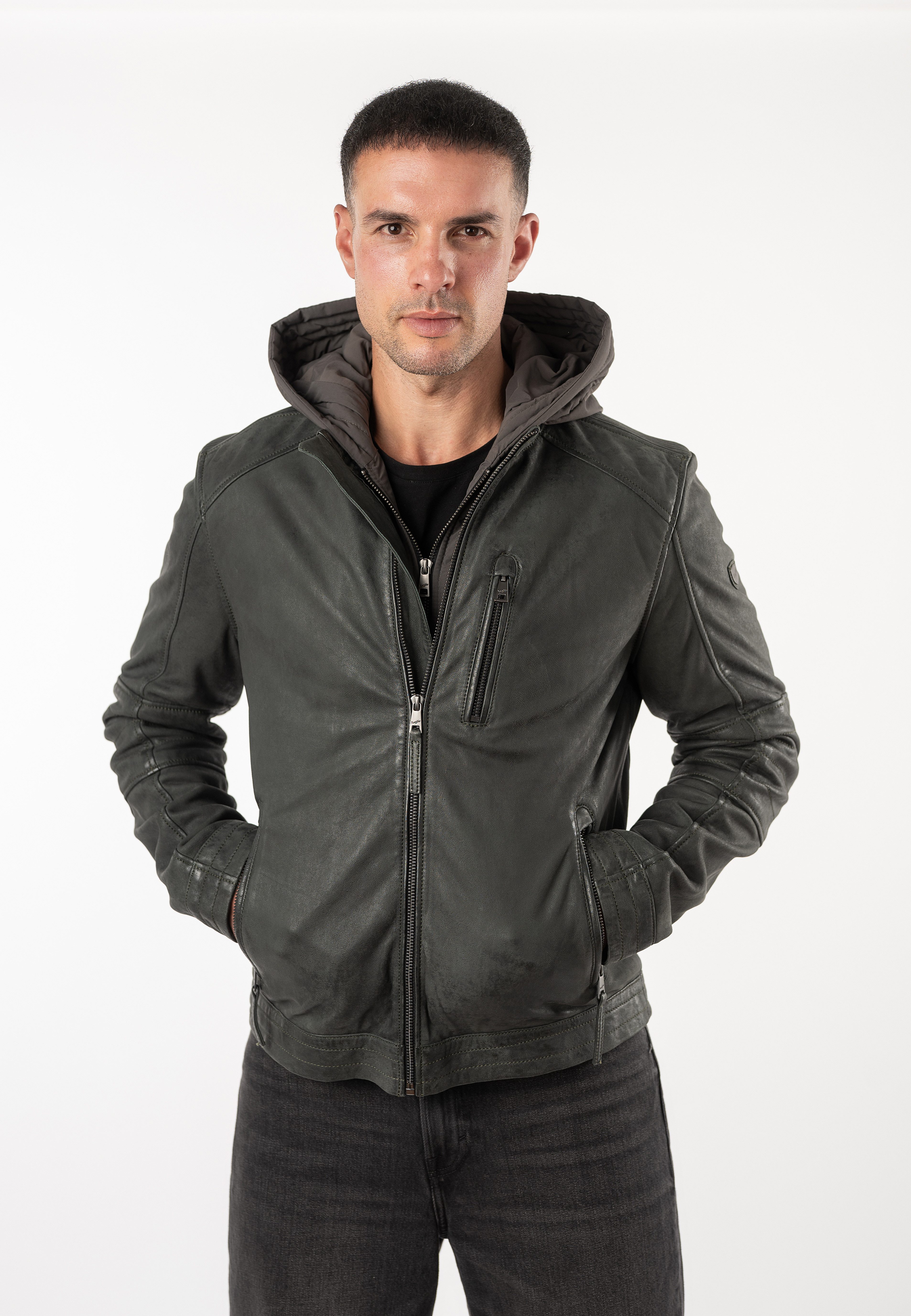 Mauritius Lederjacke MMBjanco (mauritiusHerren26) mit abnehmbarer Kapuze, Regular Fit