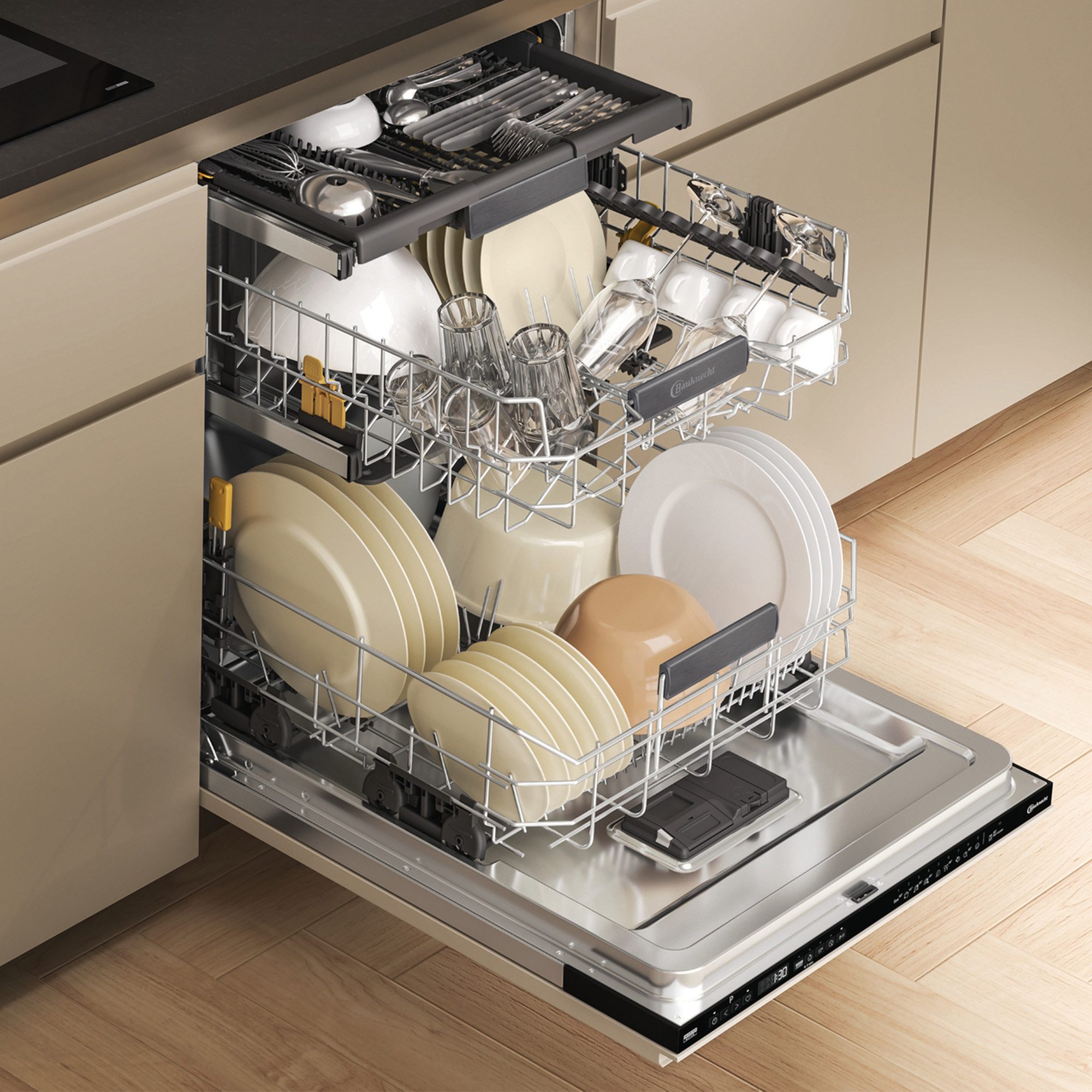 BAUKNECHT vollintegrierbarer Geschirrspüler BK7IPA15BM6L0, 15 Maßgedecke, Besteckschublade, PowerClean Pro, Maxi Space