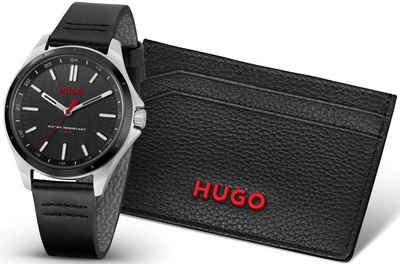 HUGO Quarzuhr 1570155, (Set, 2-tlg., mit Kartenhalter), Armbanduhr, Herrenuhr, ideal auch als Geschenk