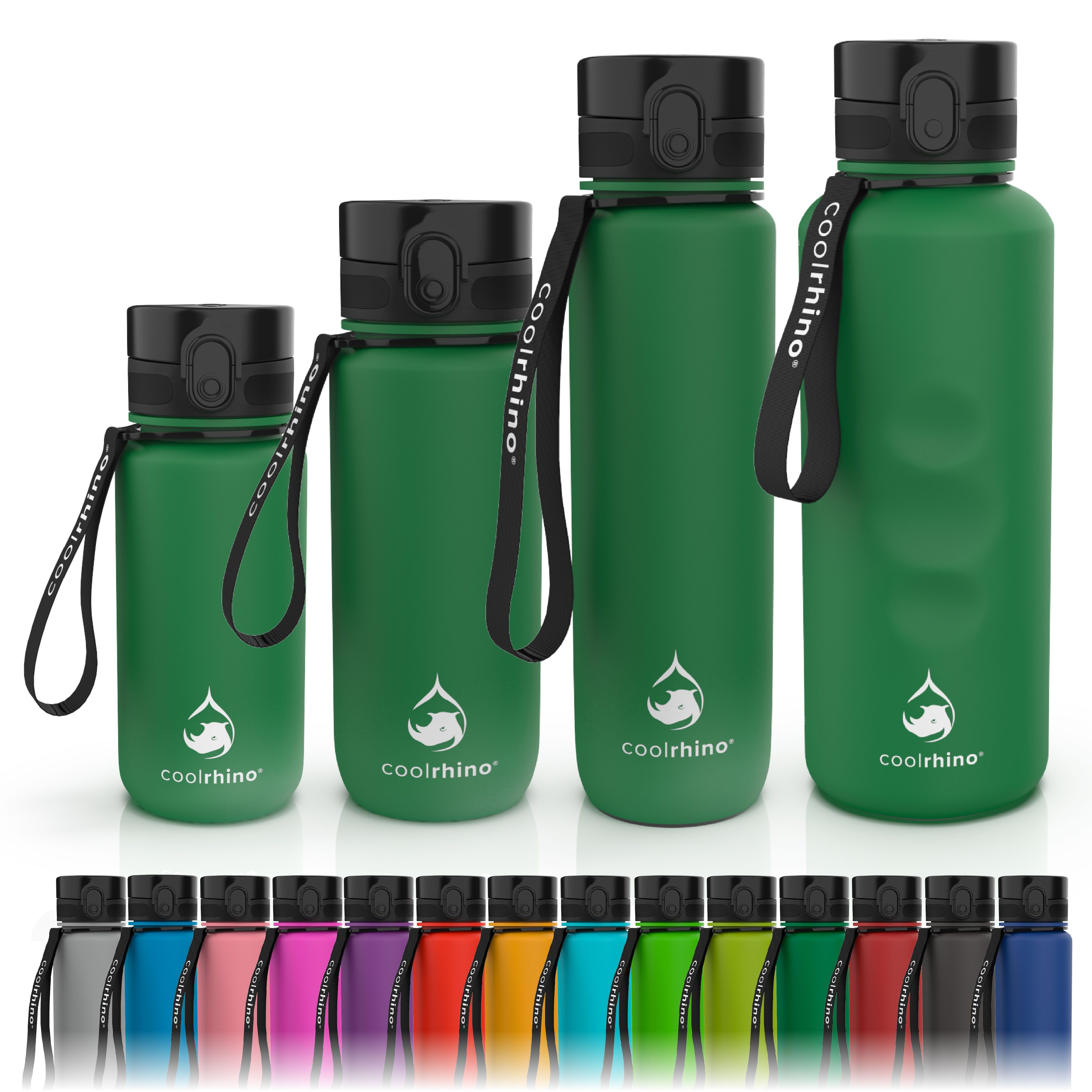 coolrhino Trinkflasche rhinoSport Tritan Sportflasche 350 ml, 650 ml, 1 liter, 1,5 l, Wasserflasche auslaufsicher für Sport, Outdoor, Schule und Fahrrad Forest-Grün