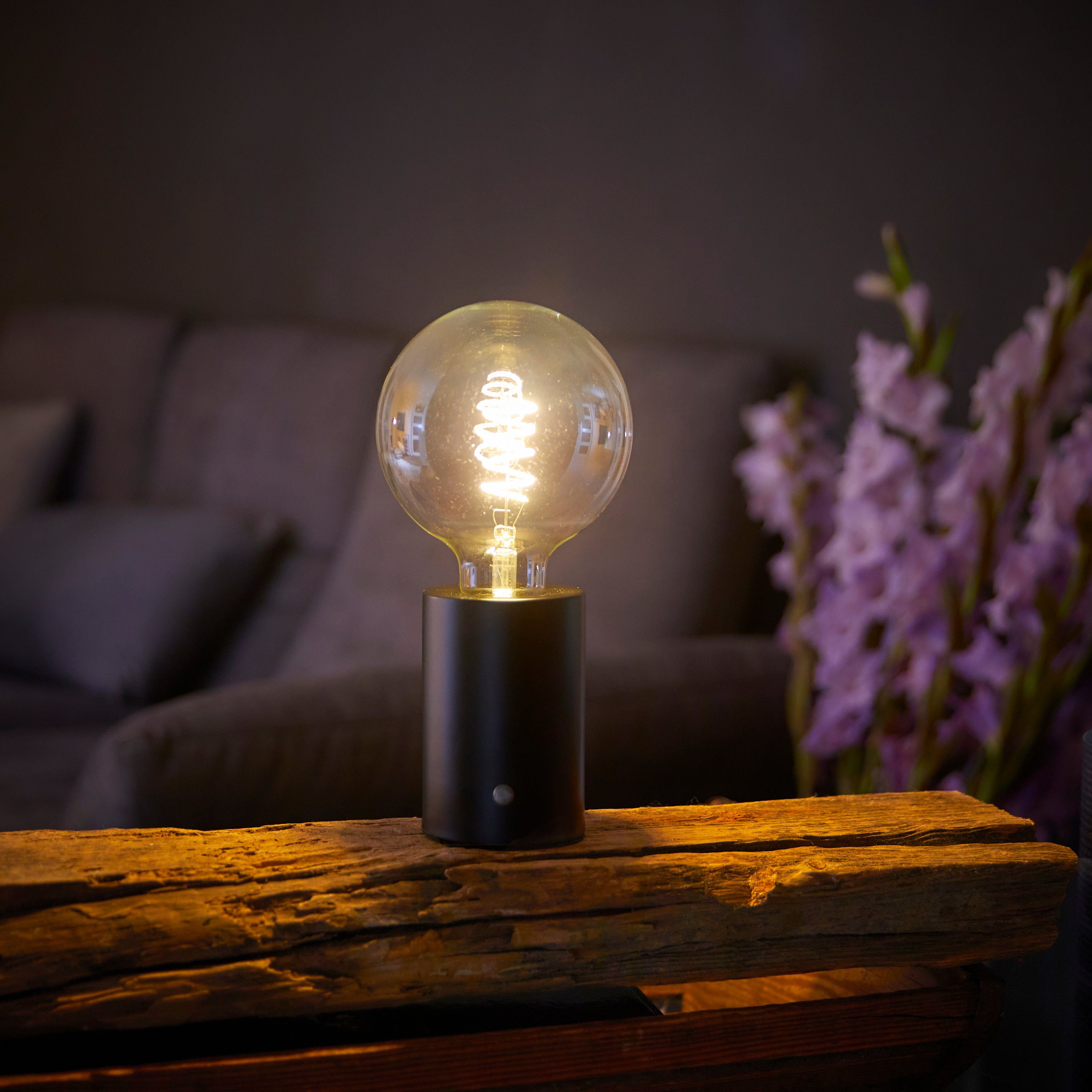 Northpoint Nachttischlampe LED Akku Glühdraht Schwarz-Matt Edison Tischlampe mit Tischleuchte Glühbirne