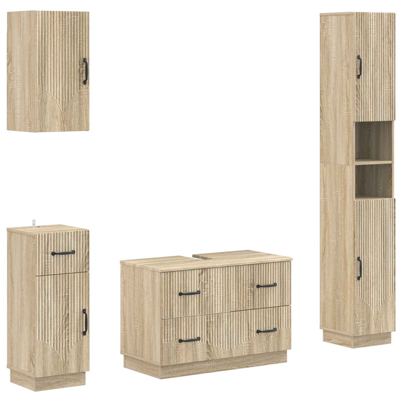 vidaXL Gartenlounge-Set 4-teiliges Badezimmer-Schrank-Set HOORN Sonoma-Eiche
