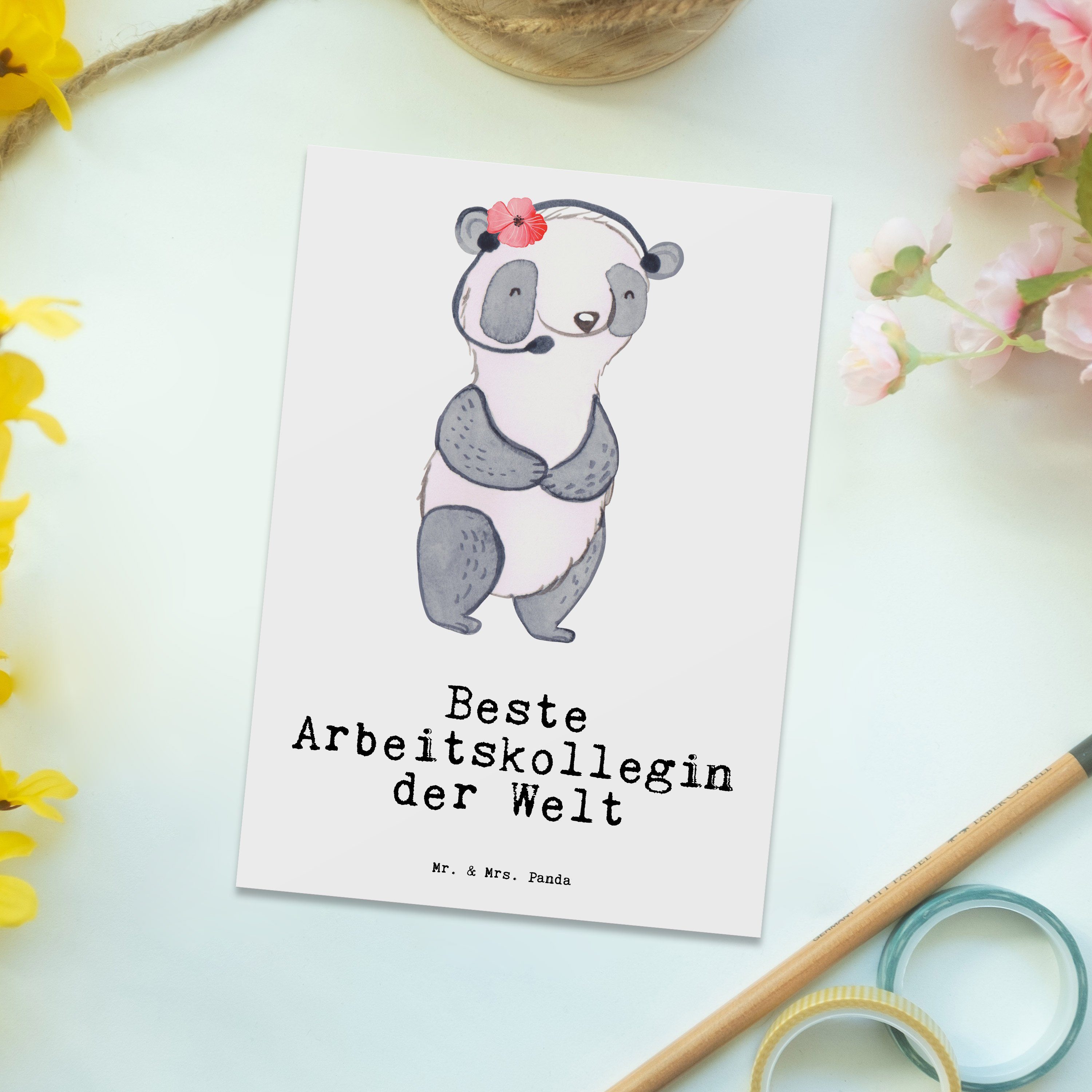 Geschenk, - Weiß Dankeskarte Beste der Welt & - Panda Panda Mr. Mrs. Arbeitskollegin Postkarte