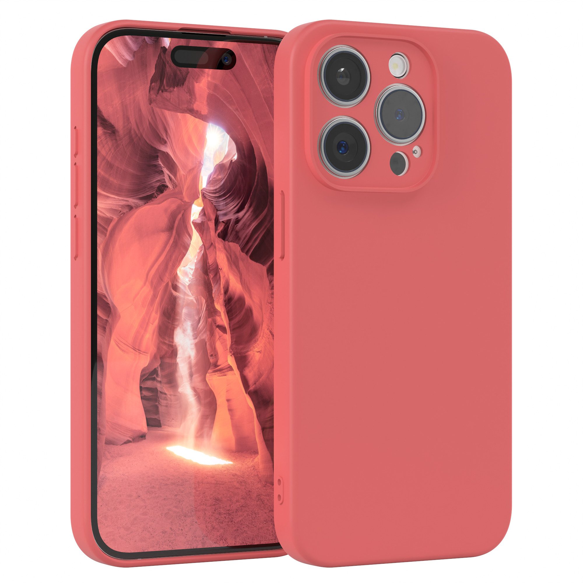 EAZY CASE Handyhülle TPU Hülle für Apple iPhone 15 Pro 6,1 Zoll, Schutzhülle mit Kameraschutz stoßfest Telefonhülle Matt Rot / Hellrot