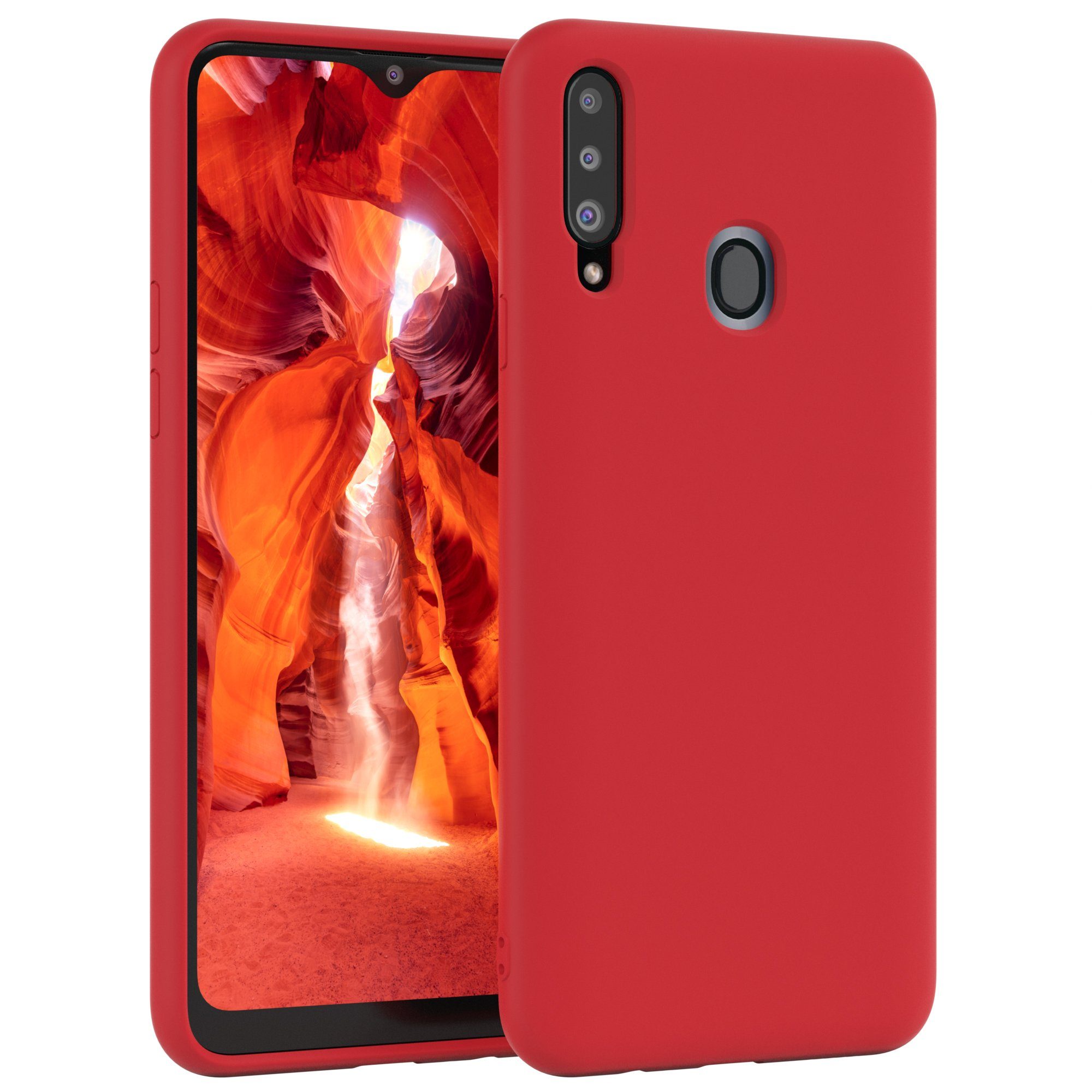 EAZY CASE Handyhülle Premium Silikon Case für Samsung Galaxy A20s 6,5 Zoll, Smart Slimcover mit Displayschutz Handy Softcase Silikonhülle Etui Rot