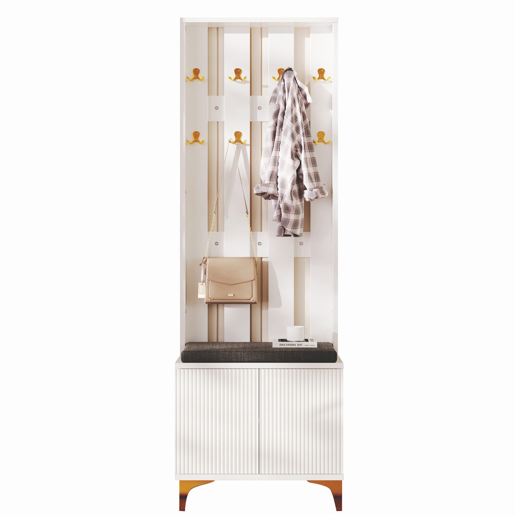 Refined Living Garderoben-Set mit Schuhbank und Kissen Kleiderhakenbrett Sc günstig online kaufen