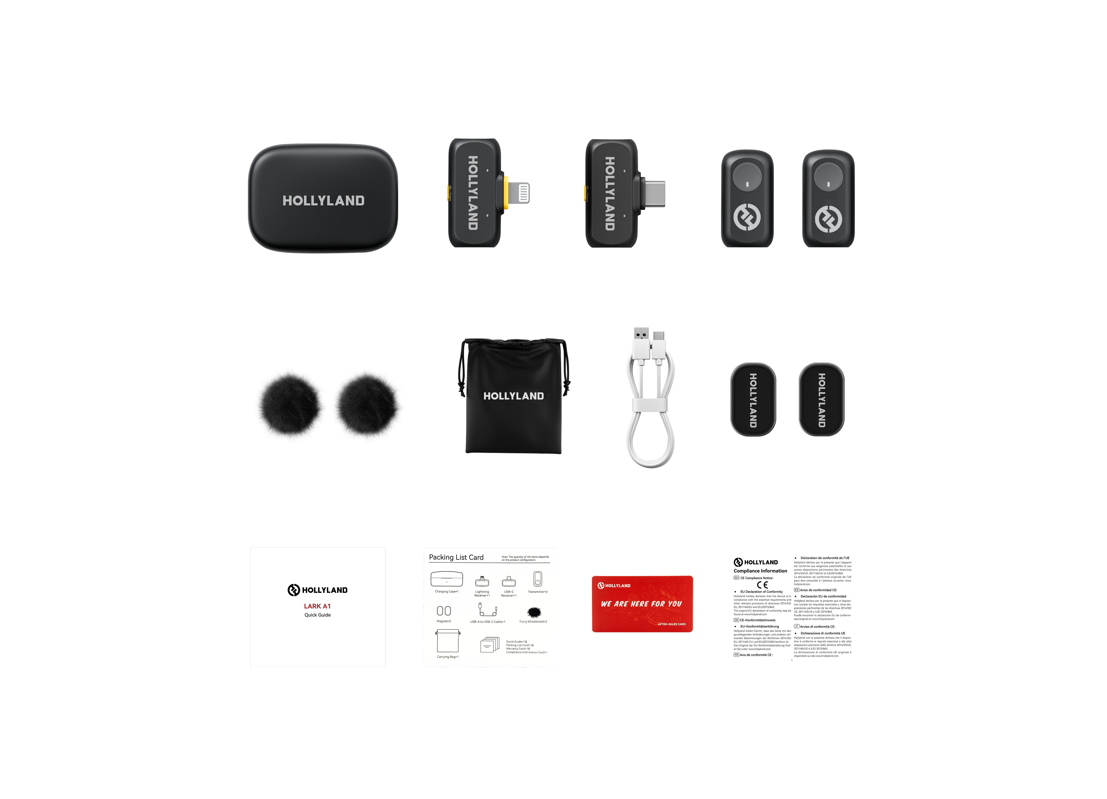 Hollyland Mikrofon LARK A1 kabelloses Mikrofon-System, 48 kHz/24-Bit Audioqualität, 200 m (650 ft) LOS-Reichweite, App-Steuerung