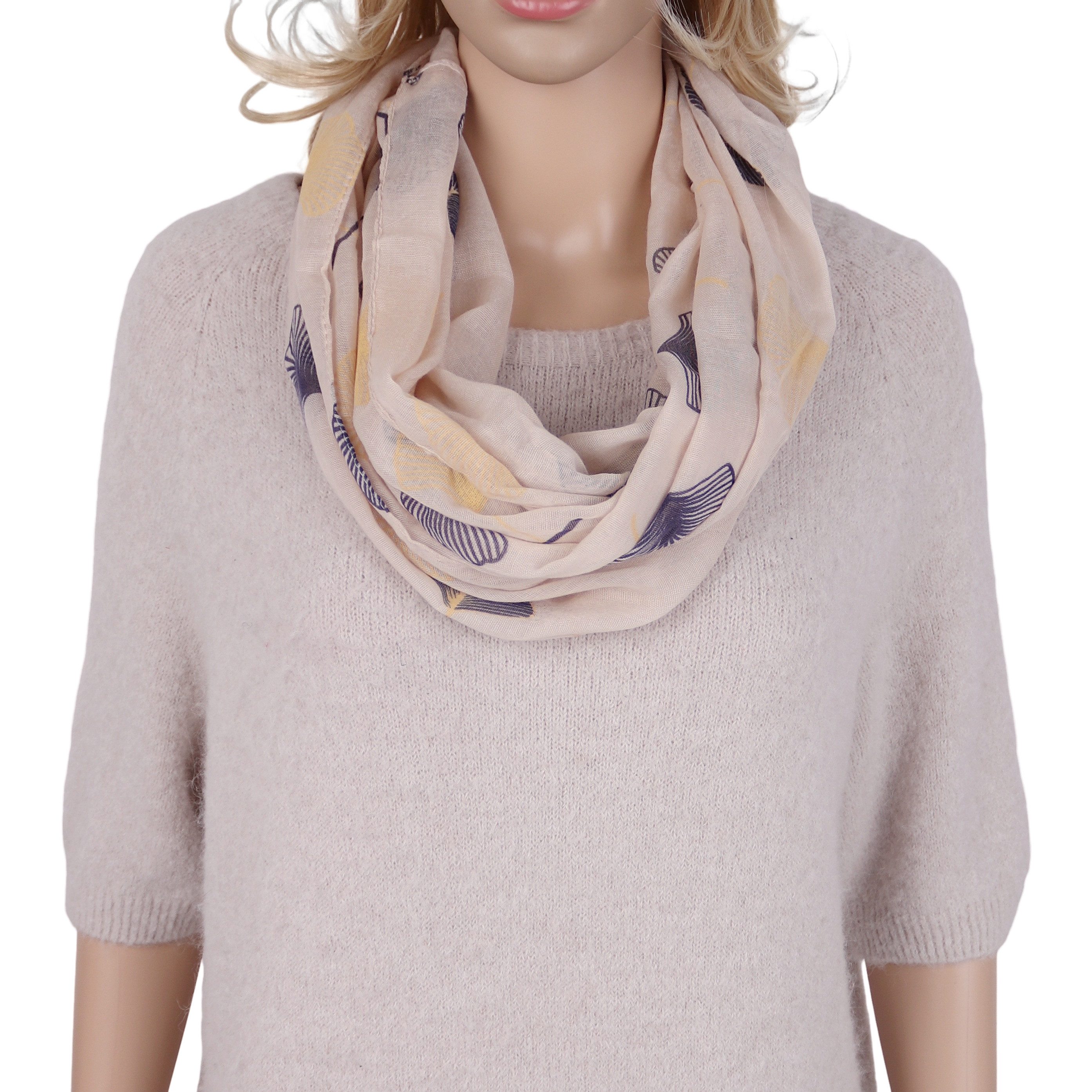 MIRROSI Loop Damen Schal mit Ginkgo-Muster Weich aus 100% Baumwolle Schlauchschal, (ca.160x45cm zweimal um den Hals wickelbar)