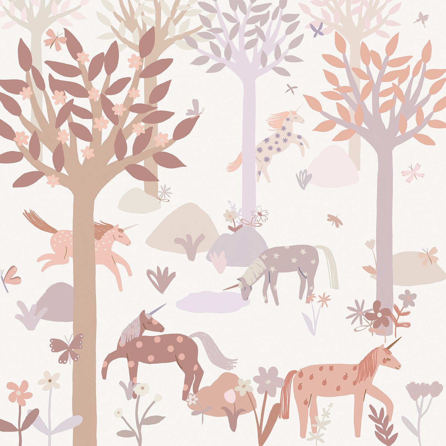 Rasch Fototapete Kinderzimmer Einhorn in Lila, Roomblush Unicorn RB386, glatt, gemustert, Wald, (1 Rolle, 1 St), für Mädchen
