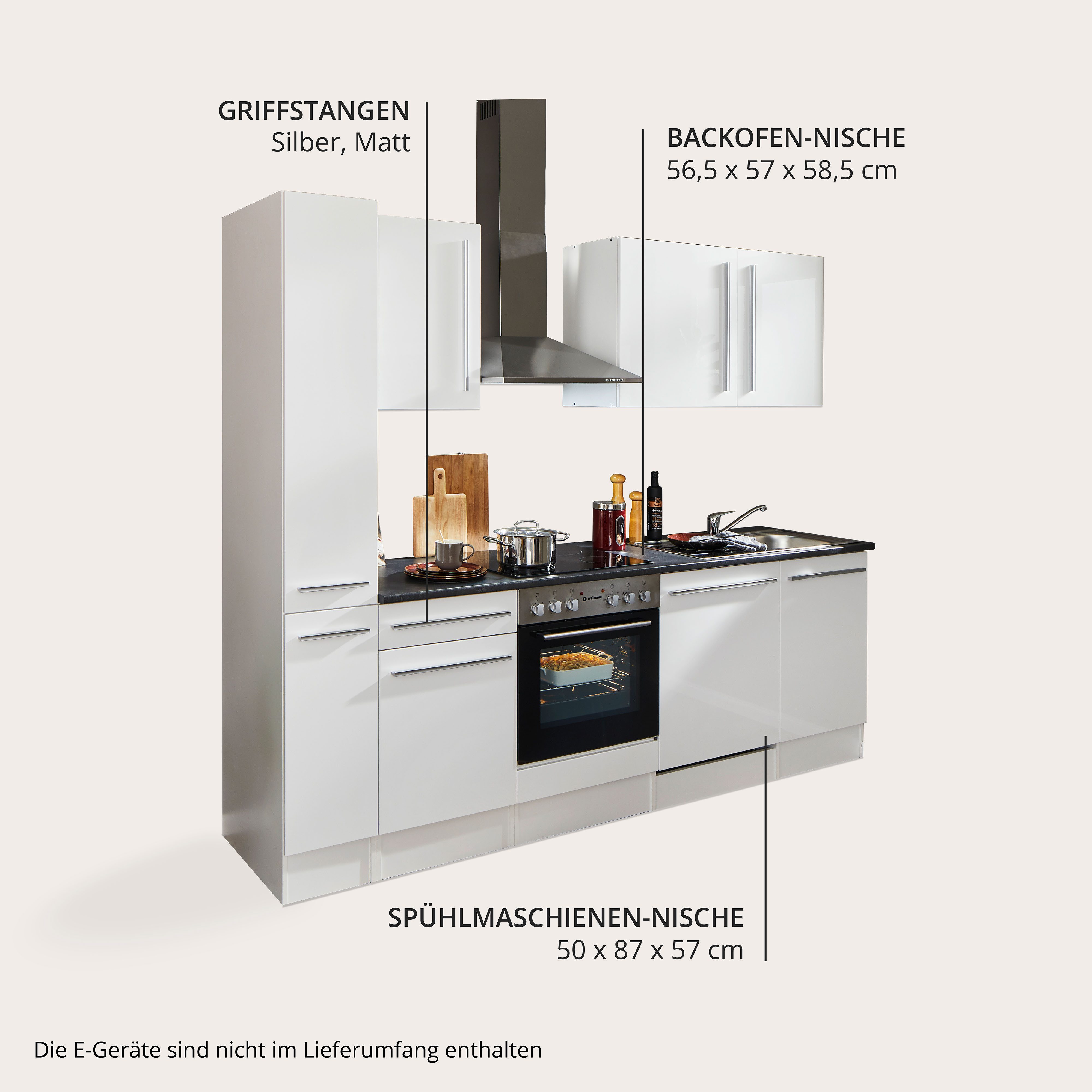 BASIC by Balculina Küchenzeile Jazz, Breite 250 cm, wahlweise mit E-Geräten