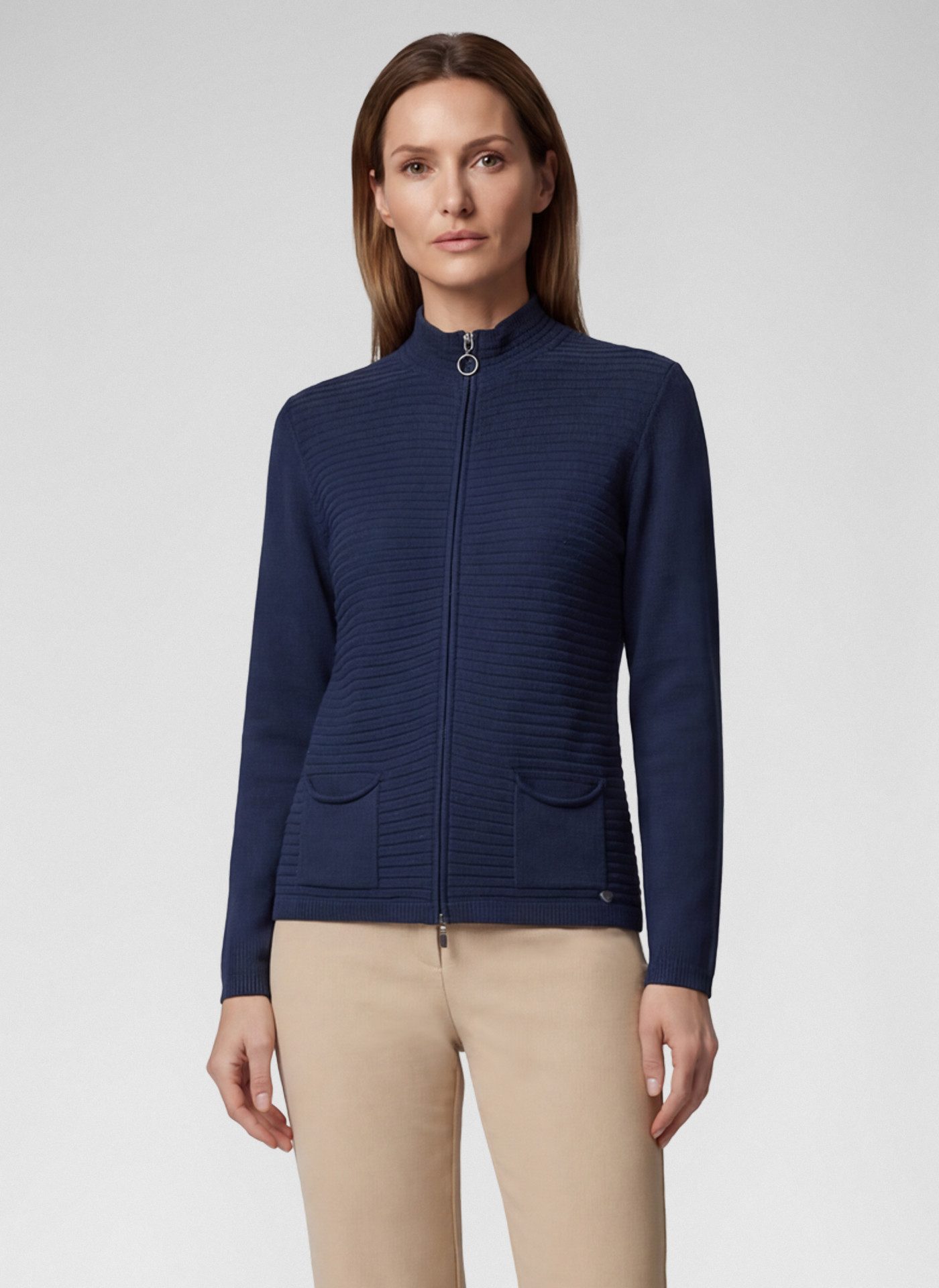 Rabe Strickjacke mit Stehkragen und Reißverschluss