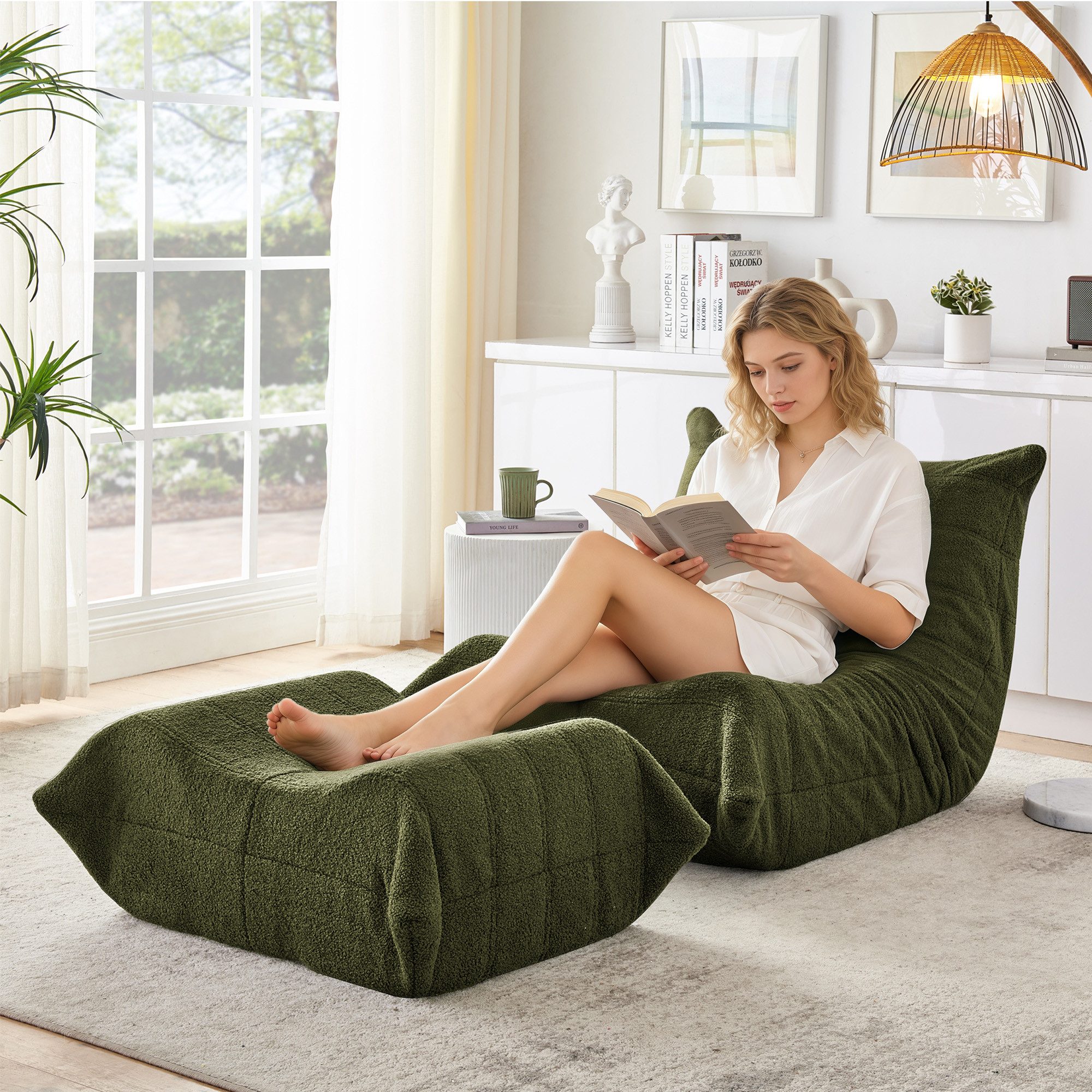 GLP Sitzsack (Set, 2-teiliges Set: 1 Lazy Sofa mit Rückenlehne + 1 Fußhocker), Lazy Sofa Bodensessel mit Fußhocker aus weichem Teddyfell