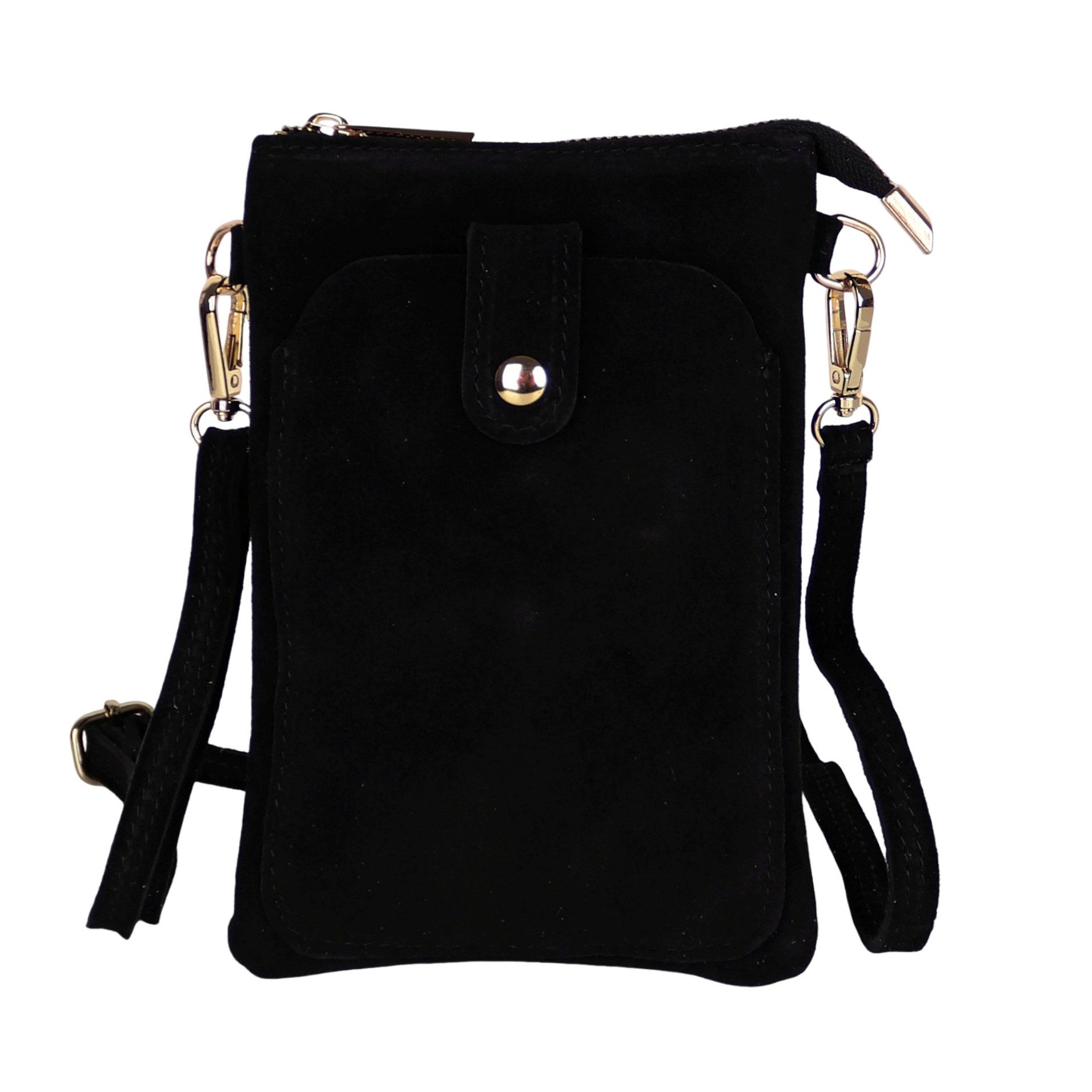 MIRROSI Handytasche Damen Kleine Umhängetasche aus Wildleder Made in Itlay (ca.14x21x3cm), Mini Handytasche zum Umhängen, Handy Tasche