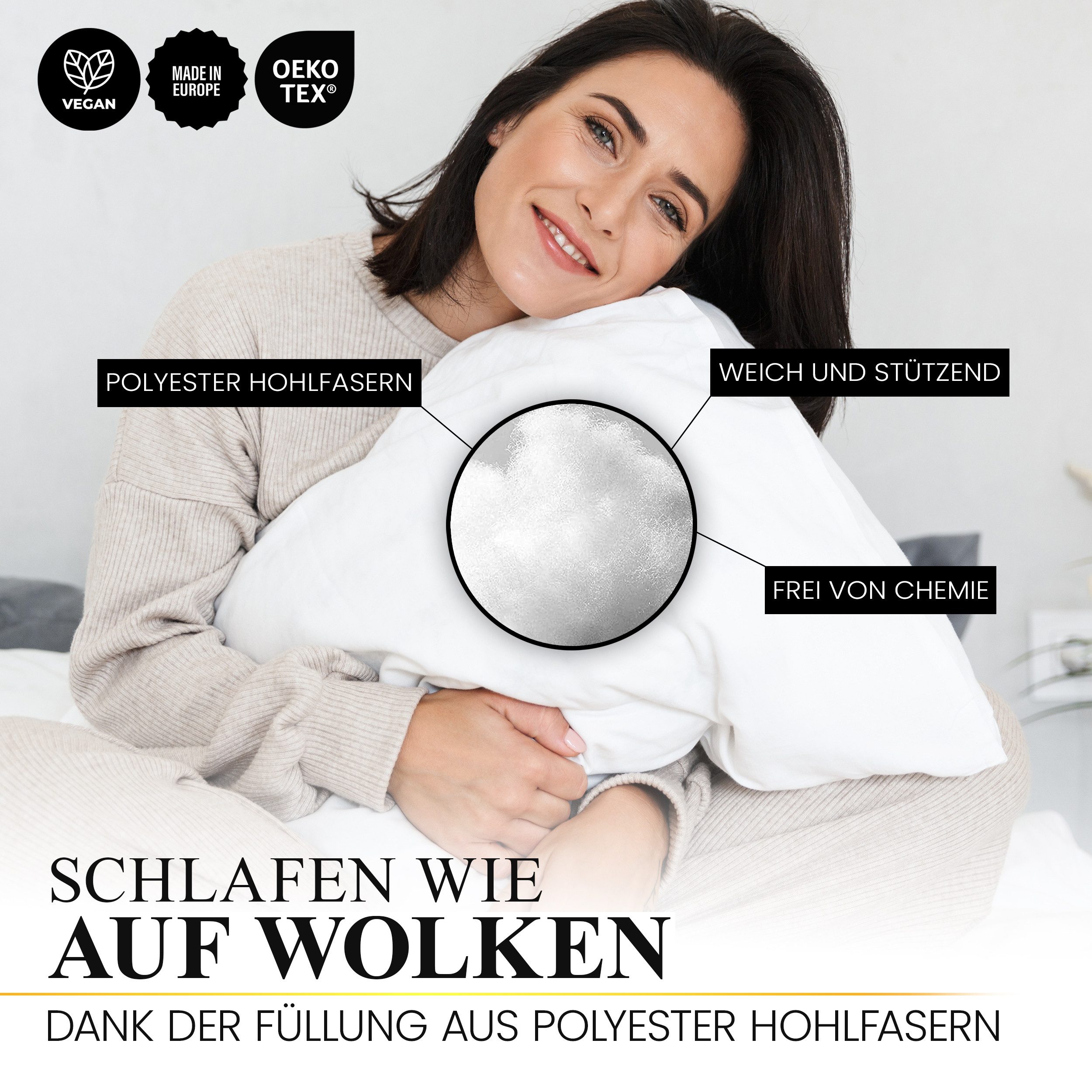 Gentle North Microfaserkissen Hochwertige Kopfkissen in Hotelqualität verschiedene Größen, Füllung: 100% Polyester, Seitschläfer, Rückenschläfer, Seitenschläfer, Bauchschläfer, 1- oder 2-tlg., Reißverschluss für Füllung, waschbar, Made in EU, allergikerfreundlich
