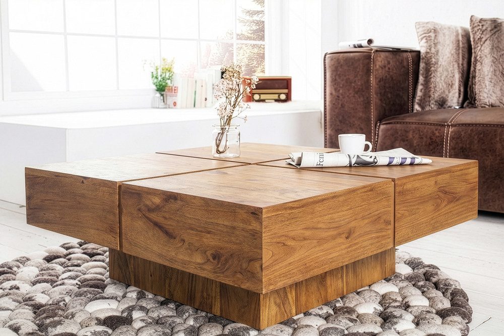 riess-ambiente Couchtisch BOLT 70cm braun - Mangoholz, Massiv, honey finish, handmade, Boho (Einzelartikel, 1-St), Eckiger Beistelltisch - ideal für Wohn- und Schlafzimmer oder TV-Ecke