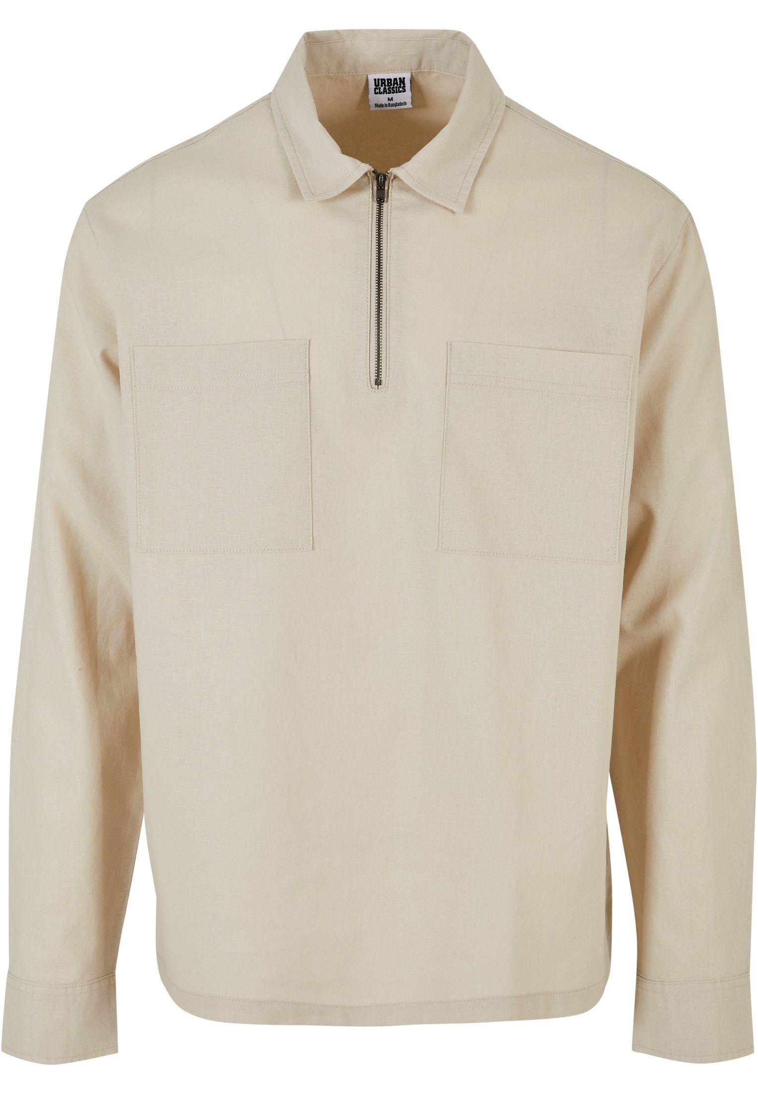 URBAN CLASSICS Langarmhemd Herren Cotton Linen Half Zip Shirt (1-tlg) softseagrass