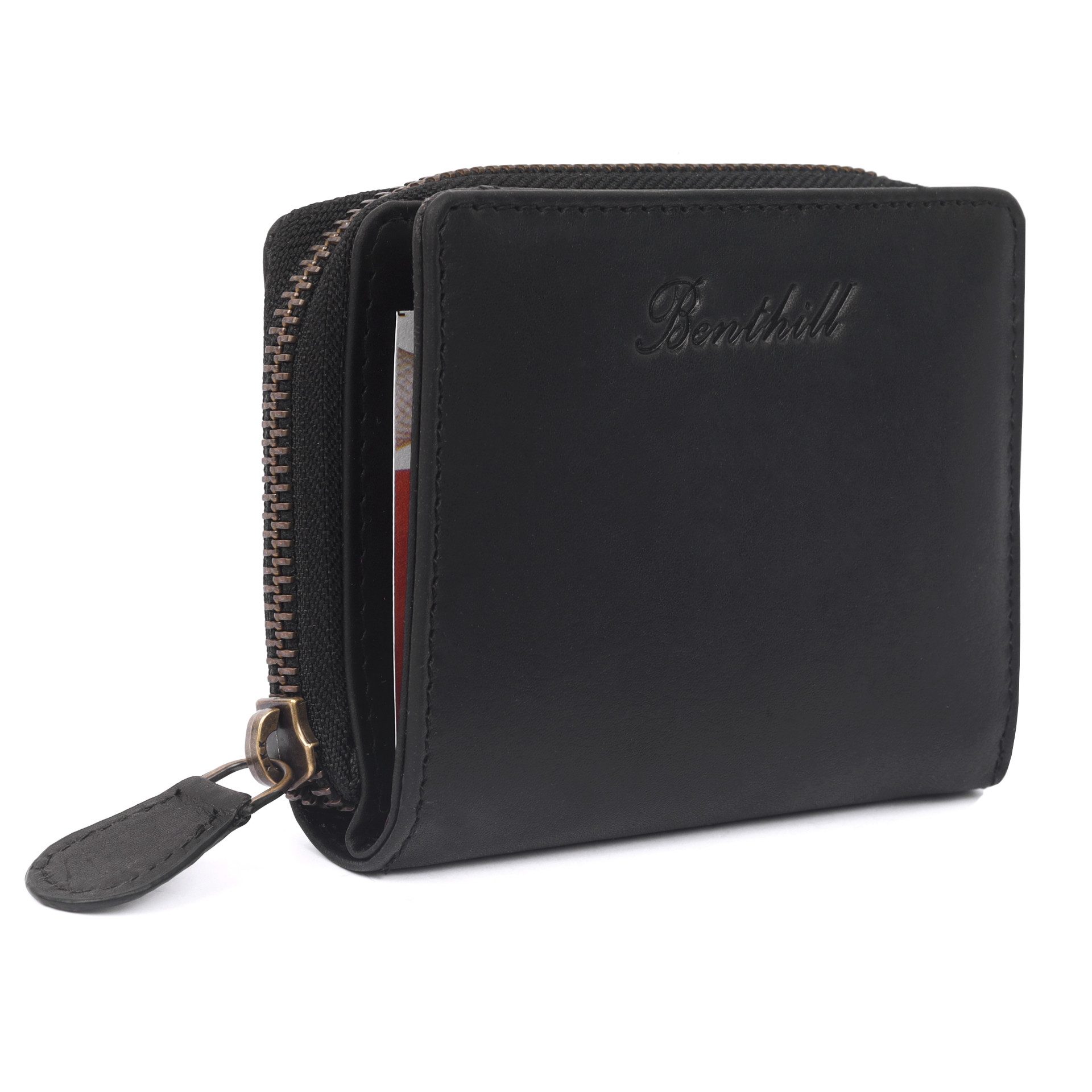 Benthill Geldbörse Klein Echt Leder RFID Damen & Herren Geldbeutel Slim-Wallet Portmonee, RFID-Schutz Kartenfächer Münzfach Reißverschlussfach