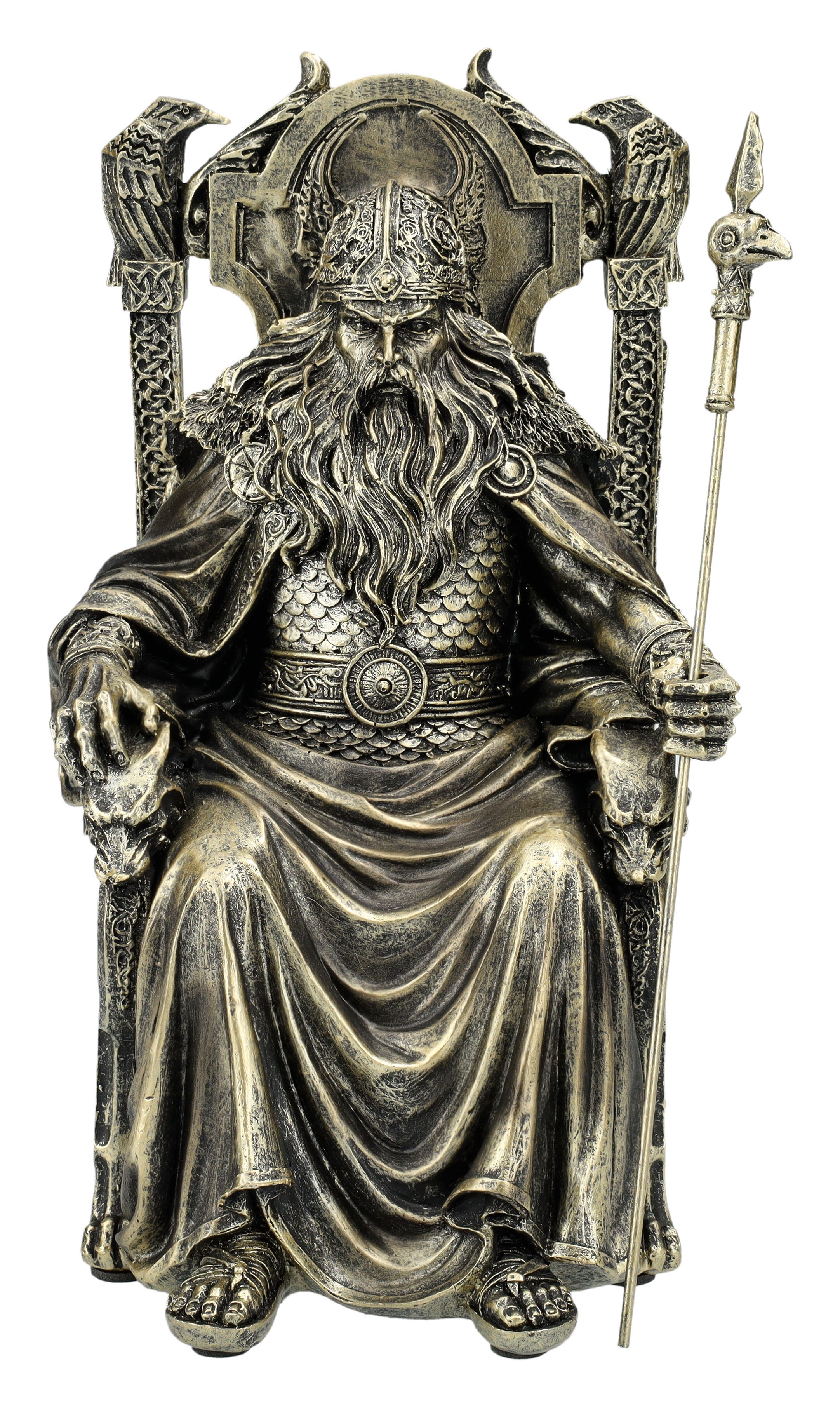 Figuren Shop GmbH Dekofigur Odin Statue – Nordischer Gott Figur mit Speer und Thron 22 cm Deko
