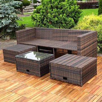 Melko Gartenlounge-Set Gartenmöbel Sitzgruppe Rattanmöbel Set mit Tisch, Sitzbank & 2 Hocker in Schwarz, Grau oder Braun inkl. Sitz- und Rückenkissen Gartenset Lounge Polyrattan Rattanmöbel Sitzmöbel Sofa, (Set, 13-tlg), Hochwertige Flechtoptik