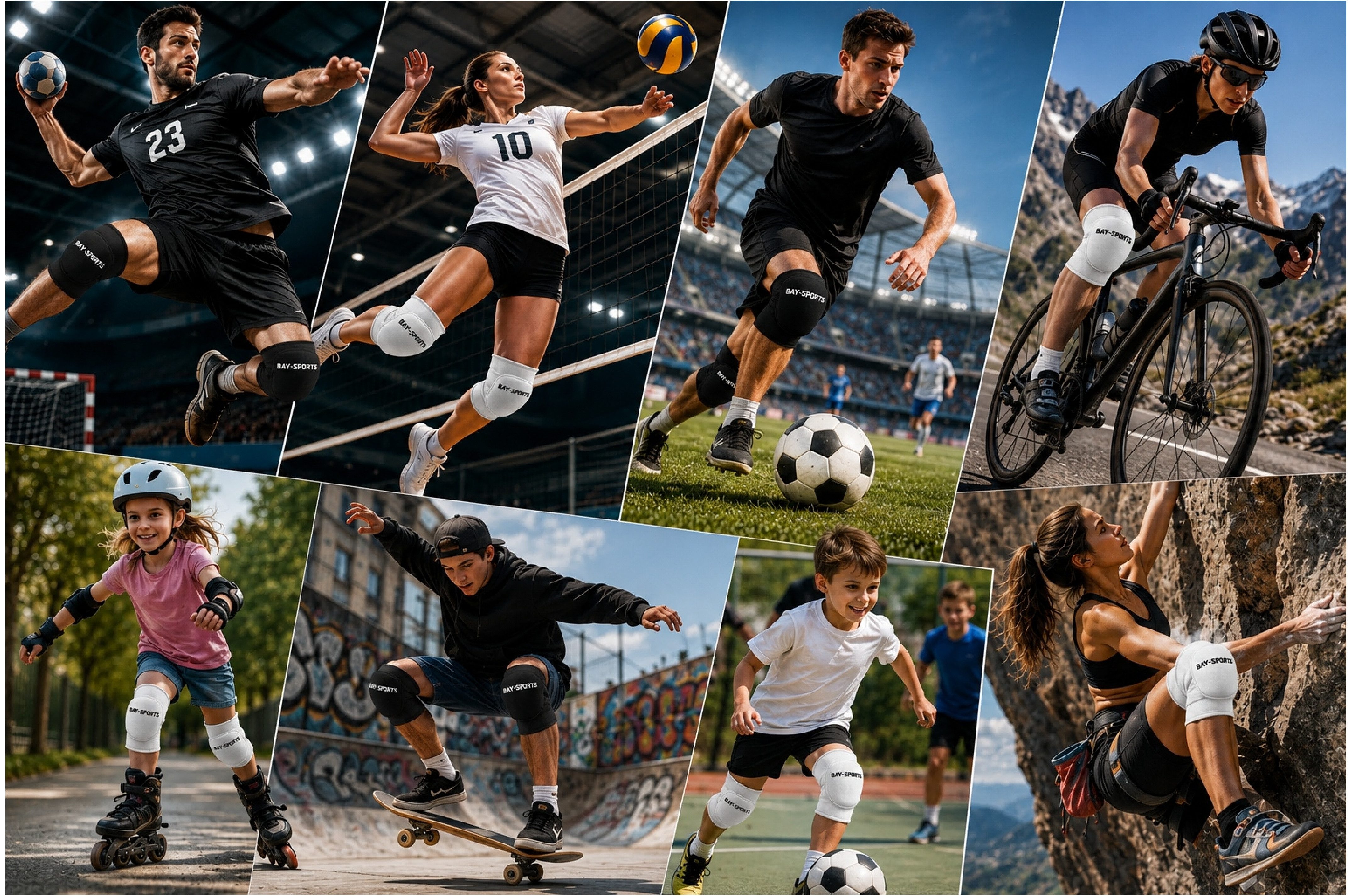 BAY-Sports Knieschutz Knieschützer Knieschoner Knieschutz Kniepolster Bandage KNEE GUARD, stabilisierend, stoßdämpfend, elastisch, atmungsaktiv, Schwarz, Weiß