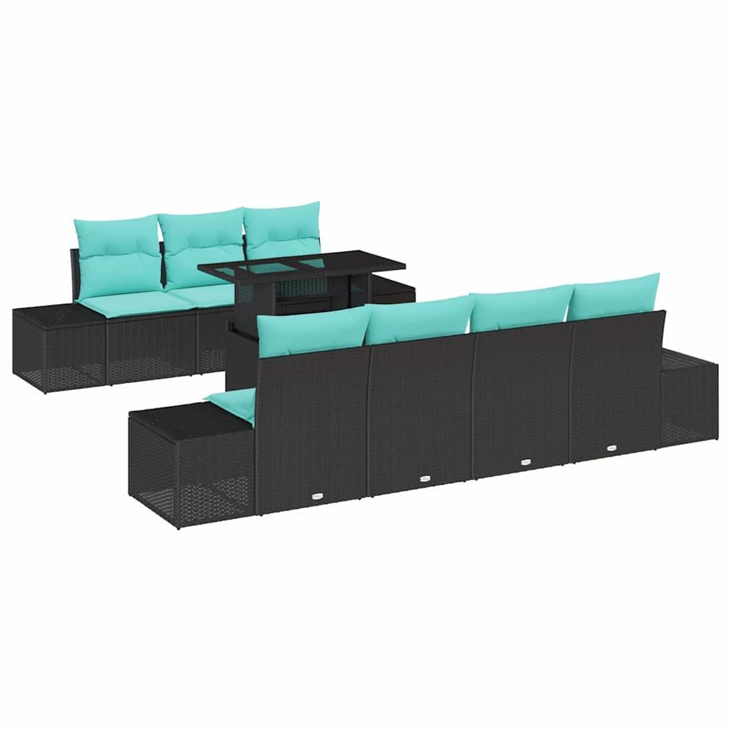 vidaXL Loungesofa Sofa Set 8 stk. 7-Sitzanzahl Schwarz und Blau Poly-Rattan, 8 Teile