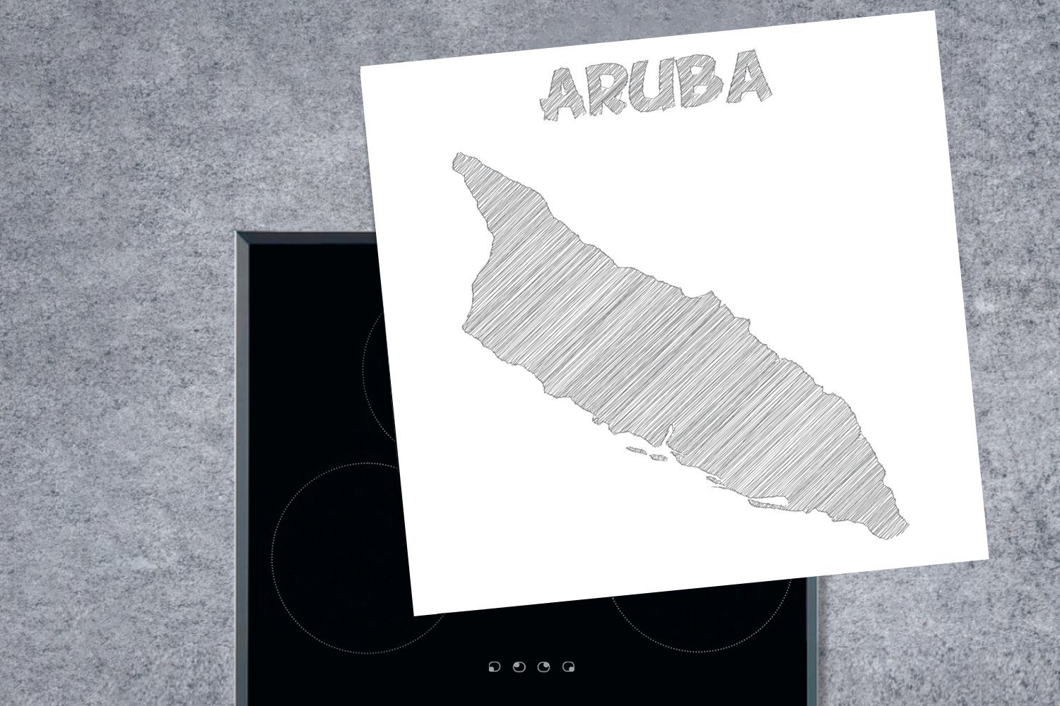 Aruba, tlg), Ceranfeldabdeckung, (1 Vinyl, MuchoWow Herdblende-/Abdeckplatte einer cm, Skizze 78x78 Illustration für küche von Arbeitsplatte Schwarz-weiße