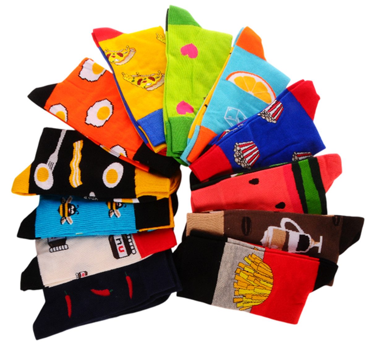 Martinex Socken Großpackung Bunte Socken Socks 12er Pack Box lustig witzig 34 35 36 37 38 39 40 41 42 43 44 45 46 Thema Essen bunt