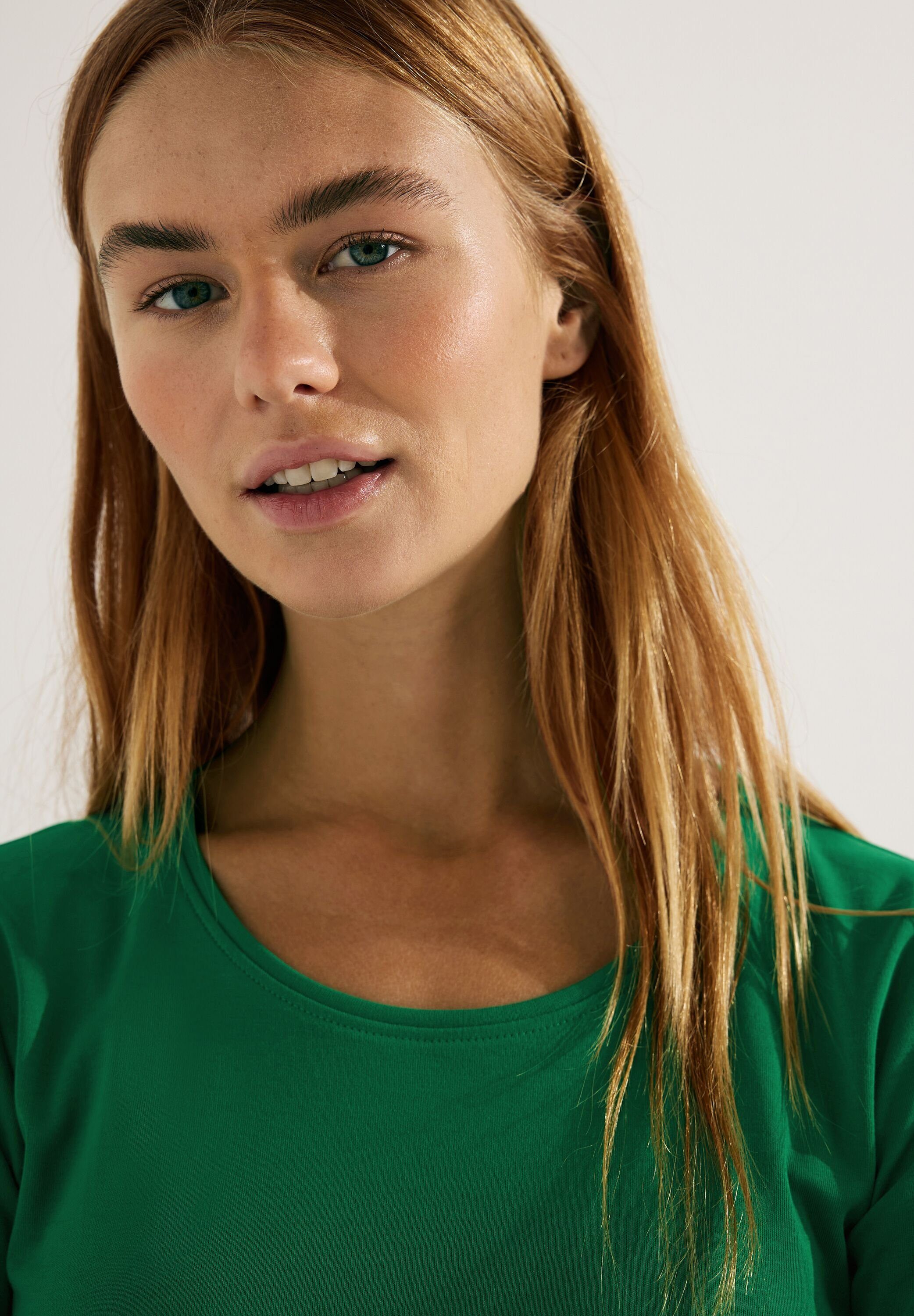 green Basic Langarmshirt Pia in Cecil Langarmshirt easy Unifarbe