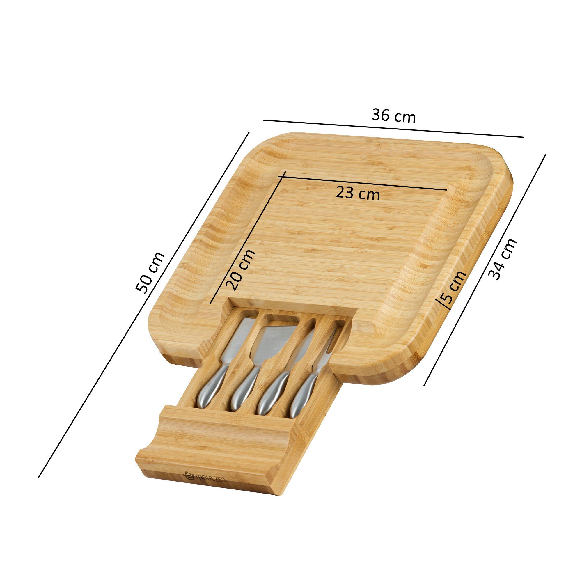 5 x cm, Bambus, 36 Edelstahl aus Käsebrett 4x mit x inkl. Bambus Käsemesser Holz, (Set), 34 Käsemesser, Mahlzeit Käseplatte Käsebrett