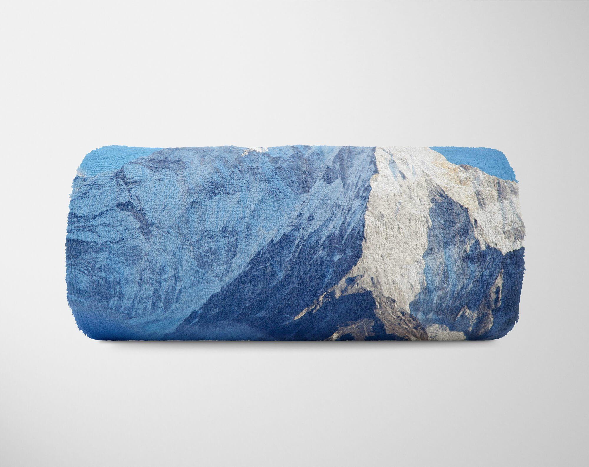 Saunatuch Baumwolle-Polyester-Mix mit Kuscheldecke Handtuch Strandhandtuch Handtuch Schneegipfel Berge Fotomotiv Blau, Handtücher Art Sinus (1-St),
