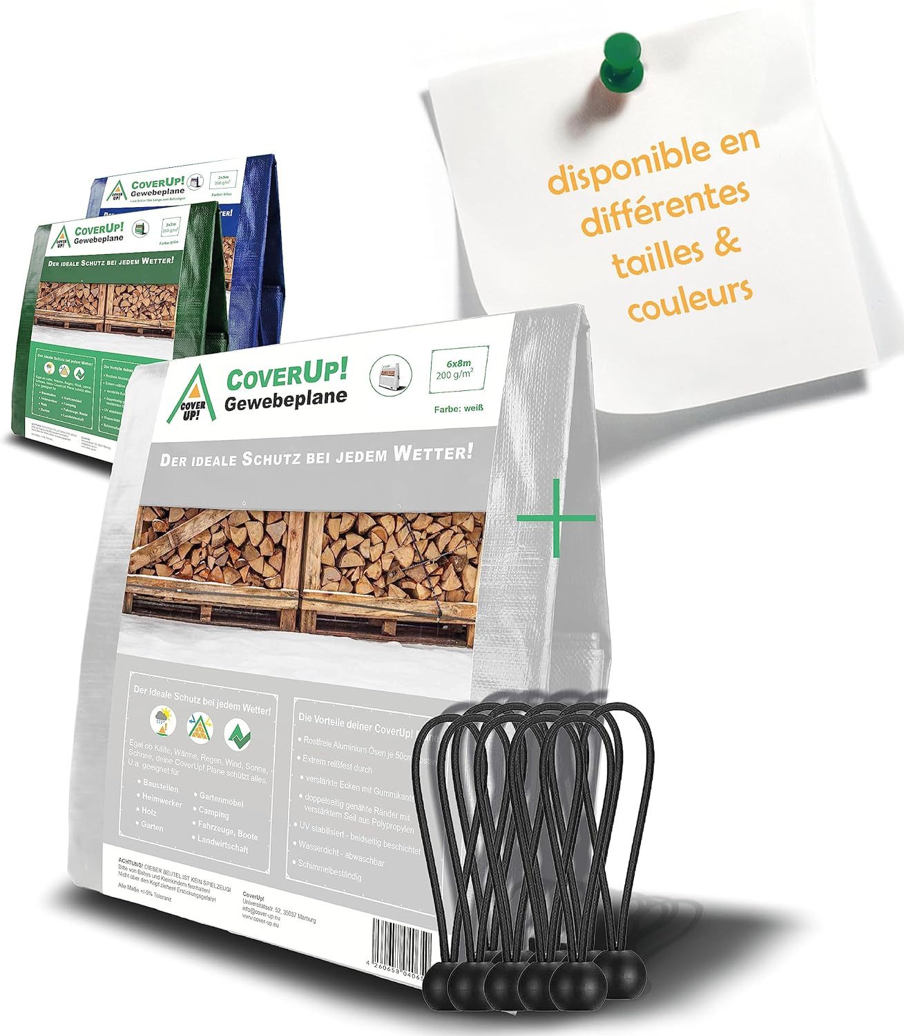 Schutzplane Abdeckplane Wasserdicht, 200g/m² Gewebeplane mit Ösen (Plane Wasserdicht mit Verstärkte Gummiecken -, UV-Schutz für Gartenplane, Bodenplane), inkl. Планированиеspanner