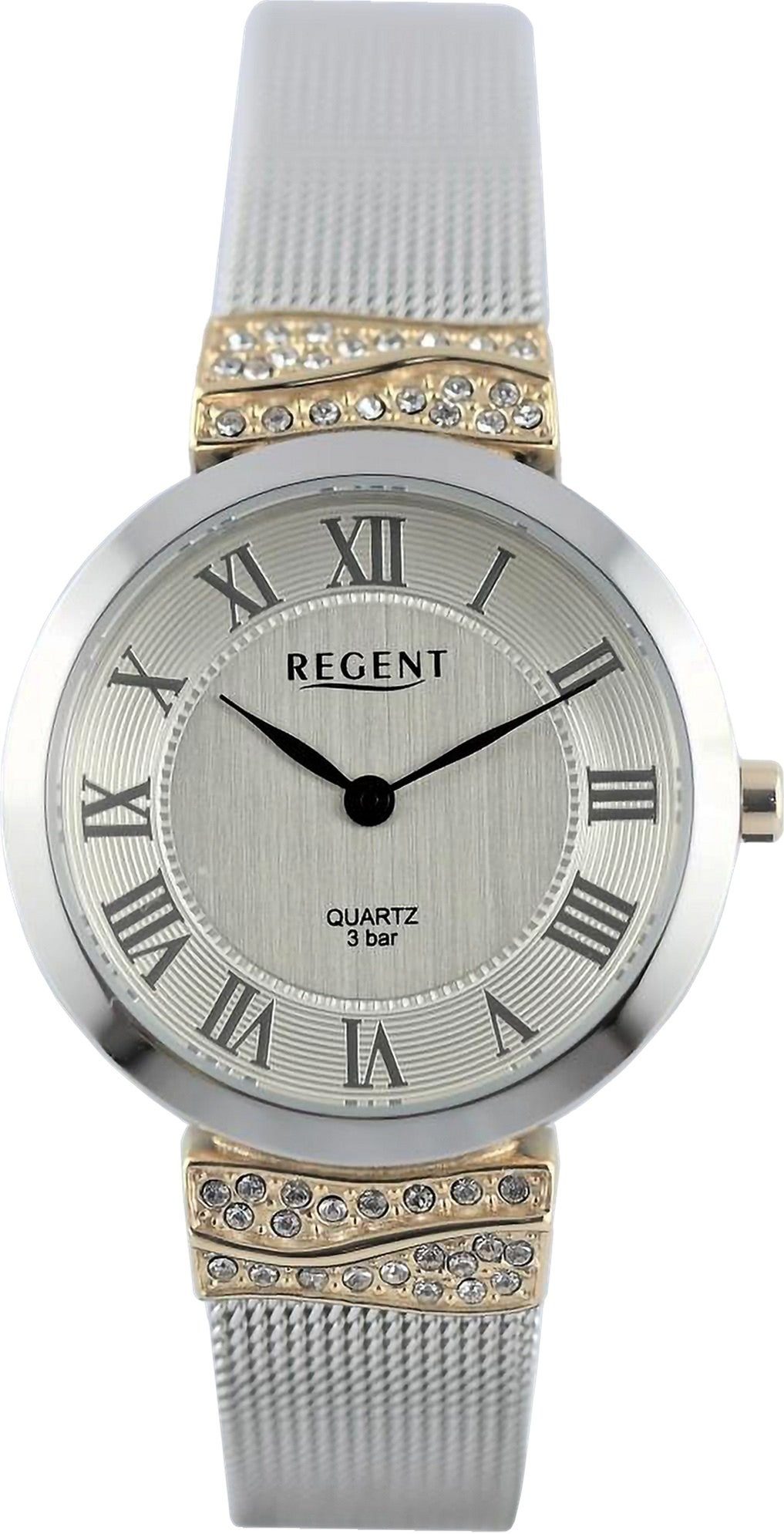 Regent Quarzuhr Regent Damen Armbanduhr Analog, Damen Armbanduhr rund, extra groß (ca. 30mm), Metallarmband