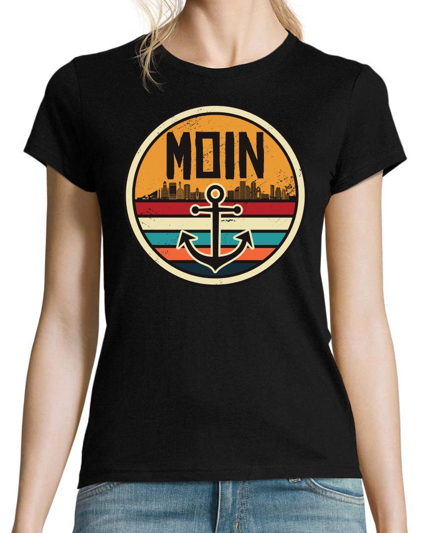 Youth Designz Print-Shirt Anker T-Shirt Schwarz mit Print Logo Moin und Damen Spruch Spruch