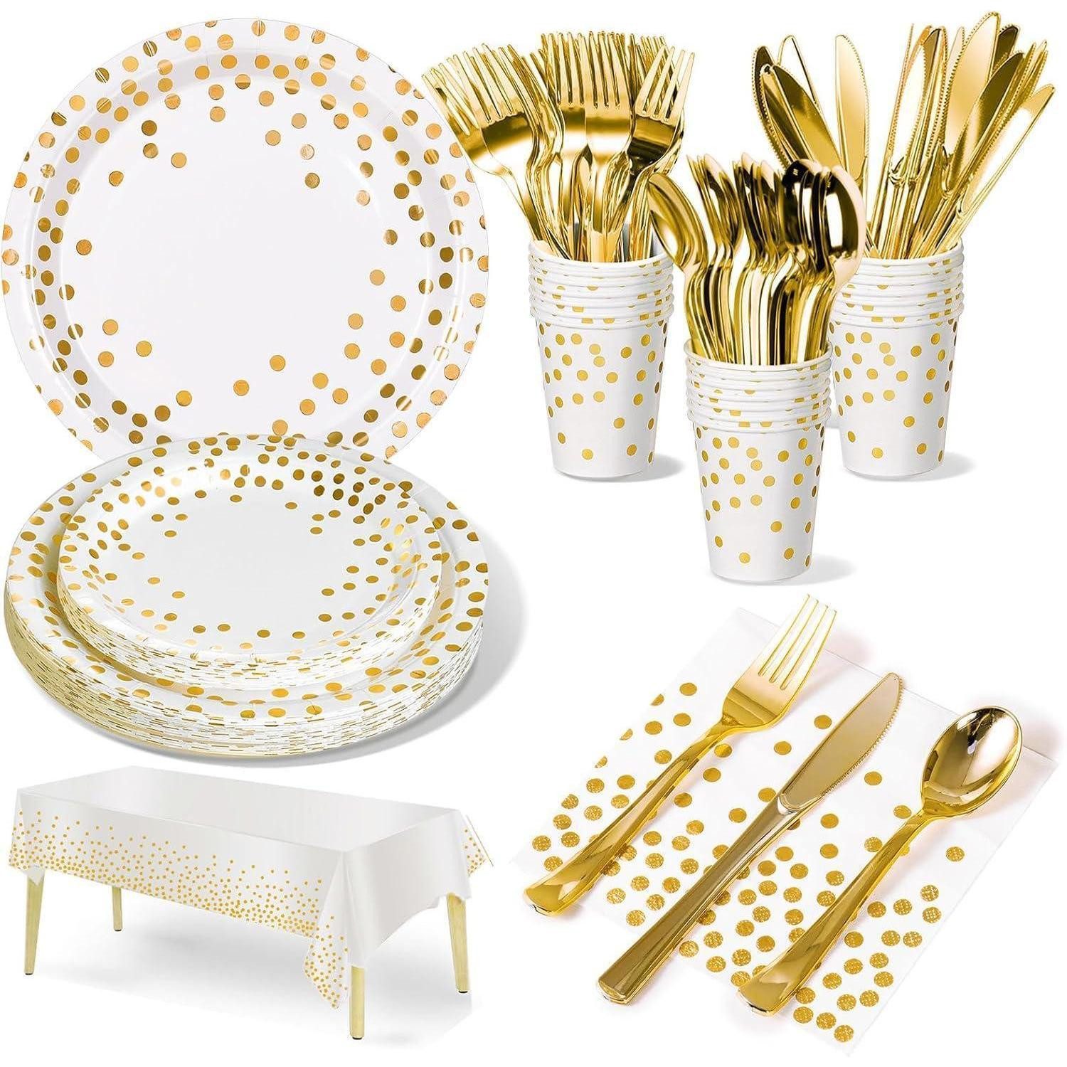 LuxusKollektion Pappteller 141-teiliges Weißgold Partygeschirr-Set für 20 Gäste, (1 St)