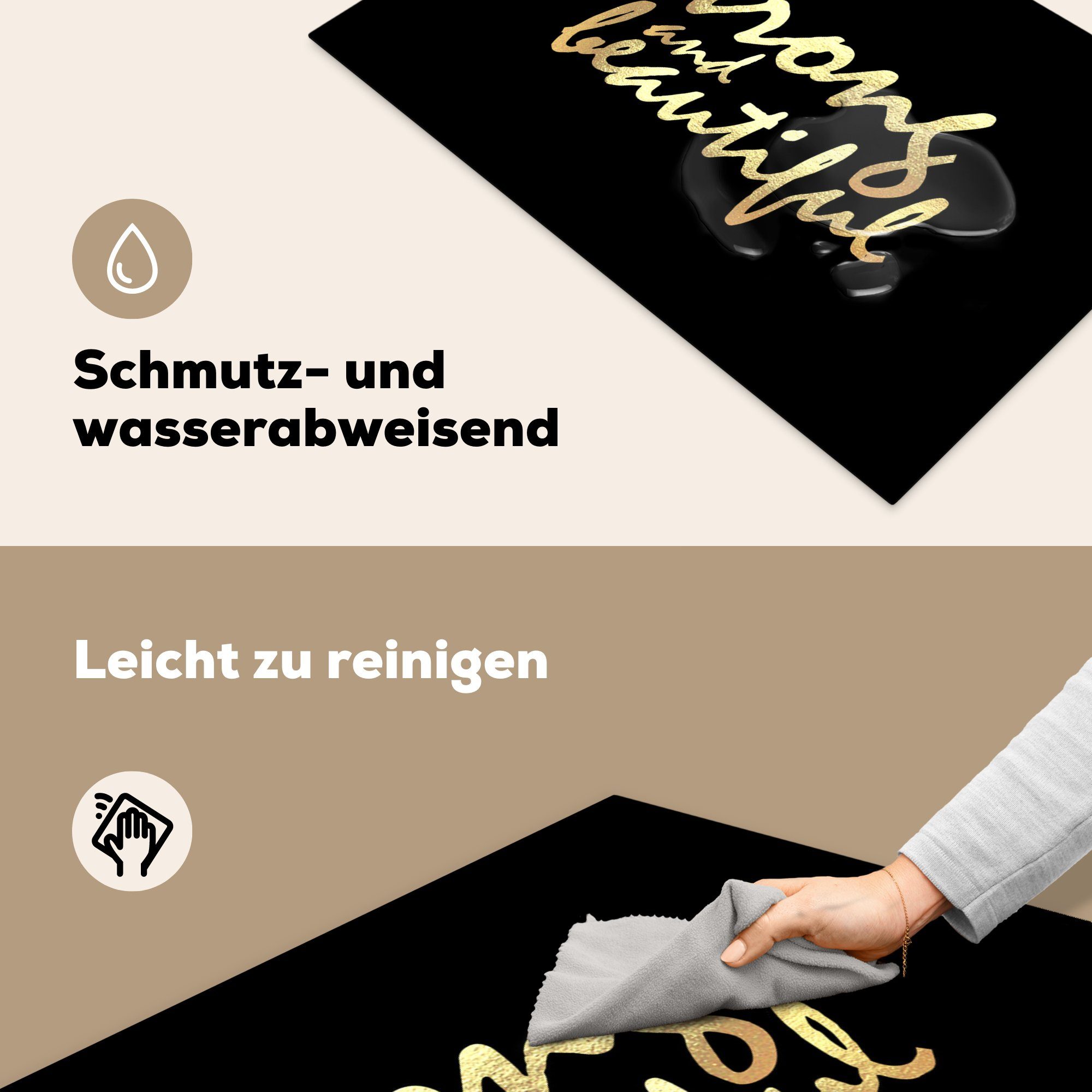 tlg), - für die Zitate MuchoWow küche, - Schwarz 81x52 Vinyl, (1 Herdblende-/Abdeckplatte Ceranfeldabdeckung Schutz - Motivation Induktionskochfeld Gold, cm,