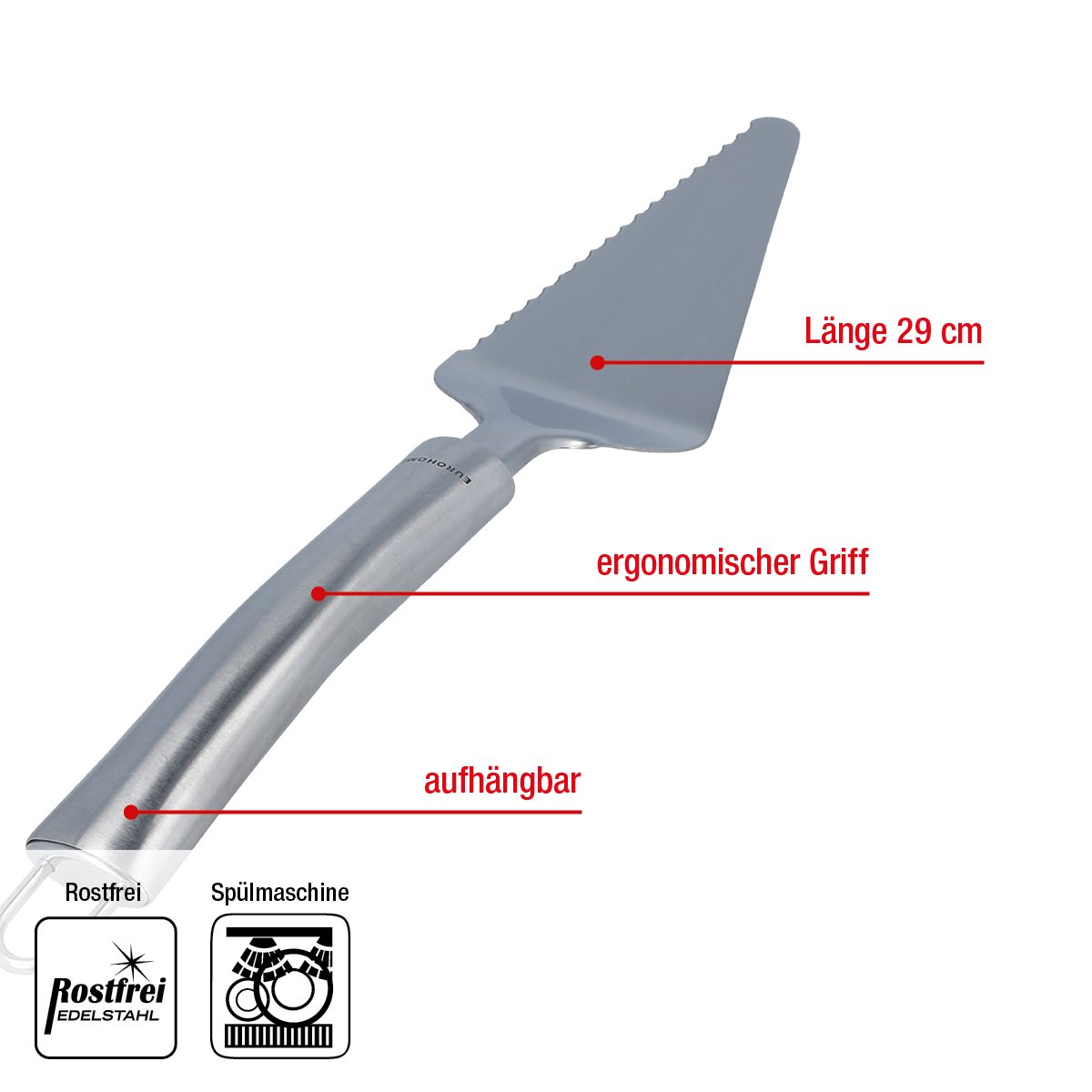 EUROHOME Tortenheber Tortenheber OLIVIA aus Edelstahl aufhängbar, Kuchenheber - Tortenheber mit Messer