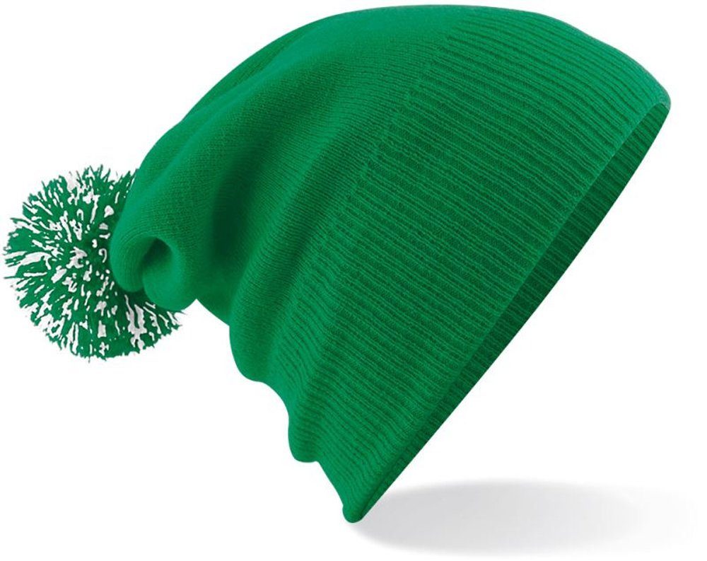 Goodman Design Bommelmütze Beanie mit oder Strickmütze – Mütze Green/White Pudelmütze als Kelly Slouch-Beanie Pompon Design Duales Umschlag