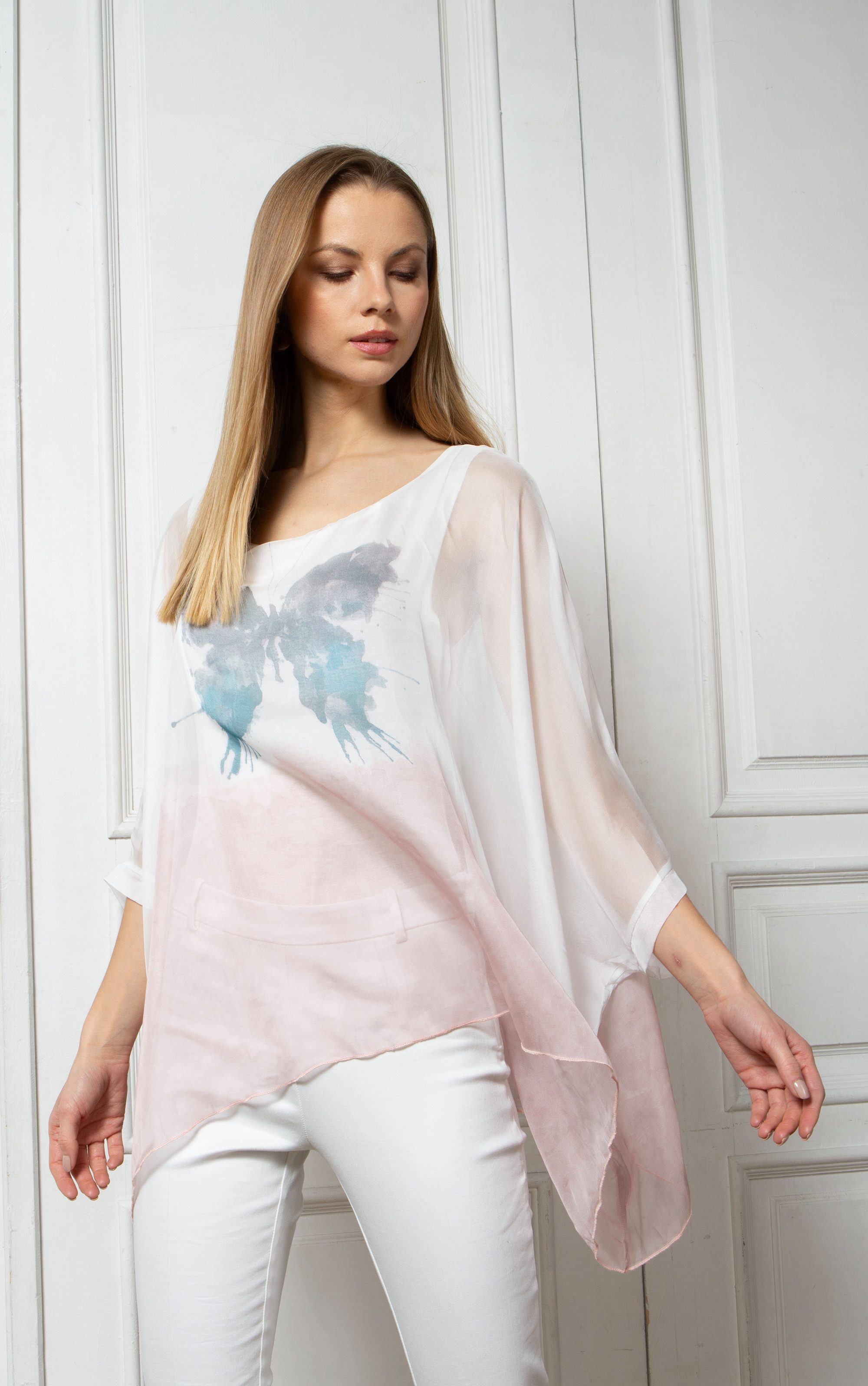 Passioni Chiffontunika Weiße Tunika mit wunderschönem Schmetterlingsdruck günstig online kaufen