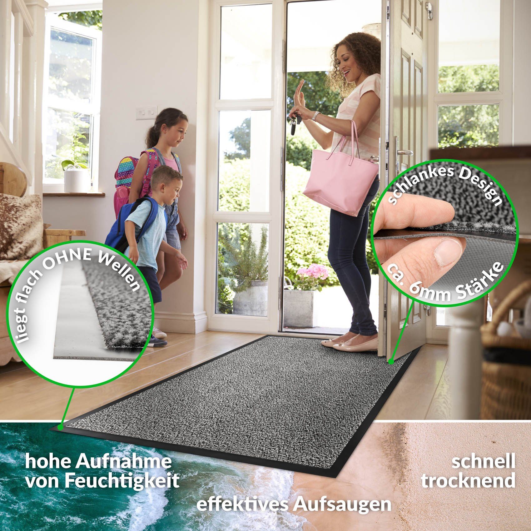 ANRO Fußmatte Türvorleger Schmutzfangmatte Nebraska, eckig, günstig online kaufen