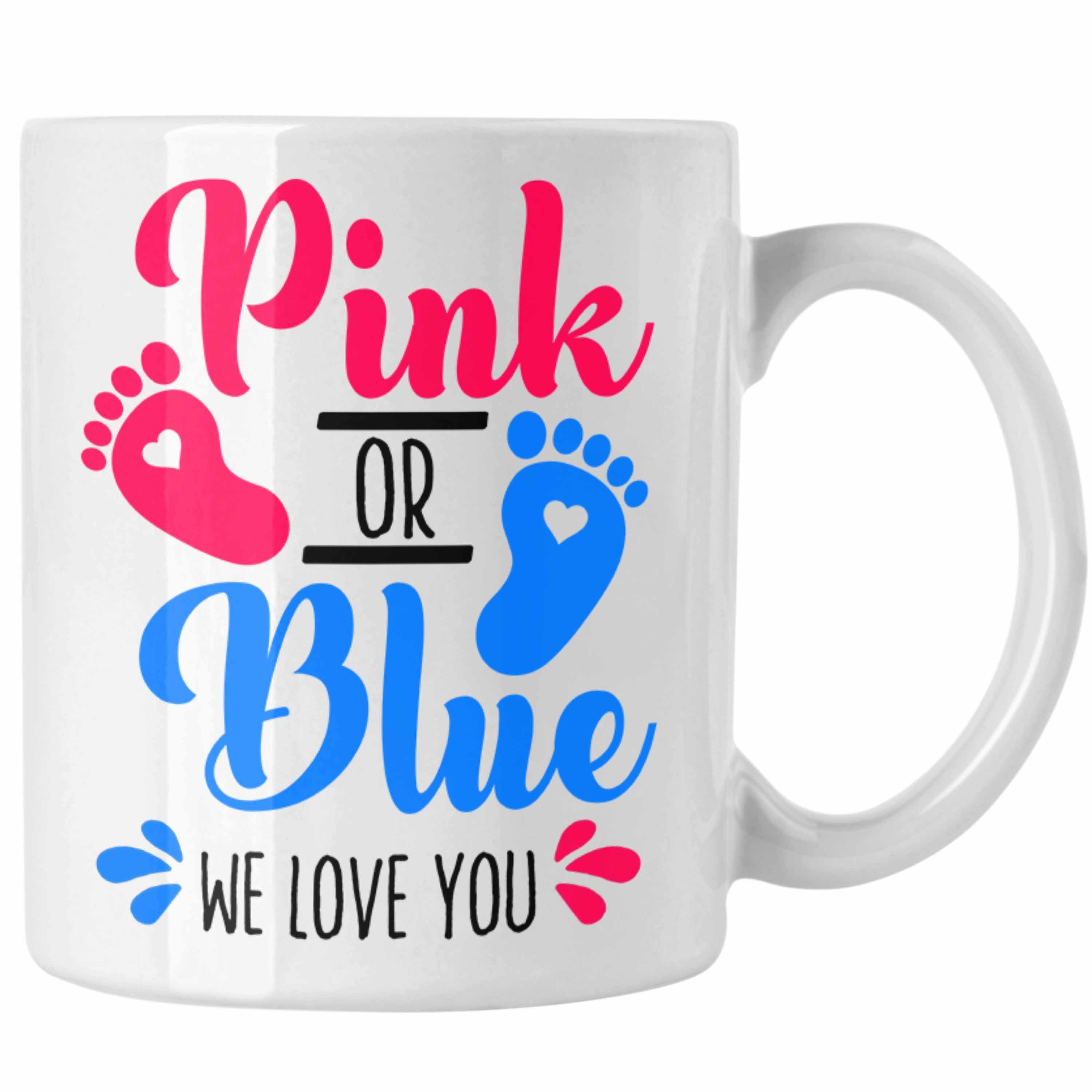 Trendation Tasse Tasse Gender Reveal Geschenk Pink Or Blue We Love You Baby Überraschun Weiss