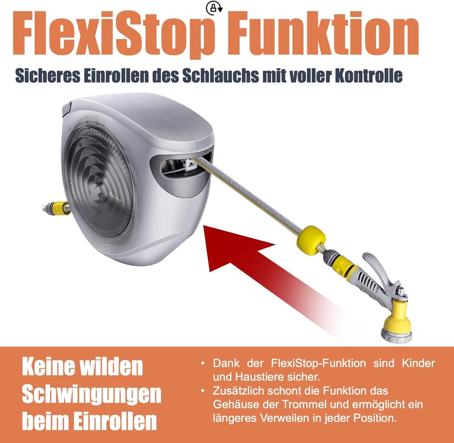 Fanztool Schlauchaufroller Schlauchtrommel 35m 1/2" Extra Lang mit Wandhalterung 180° schwenkbar