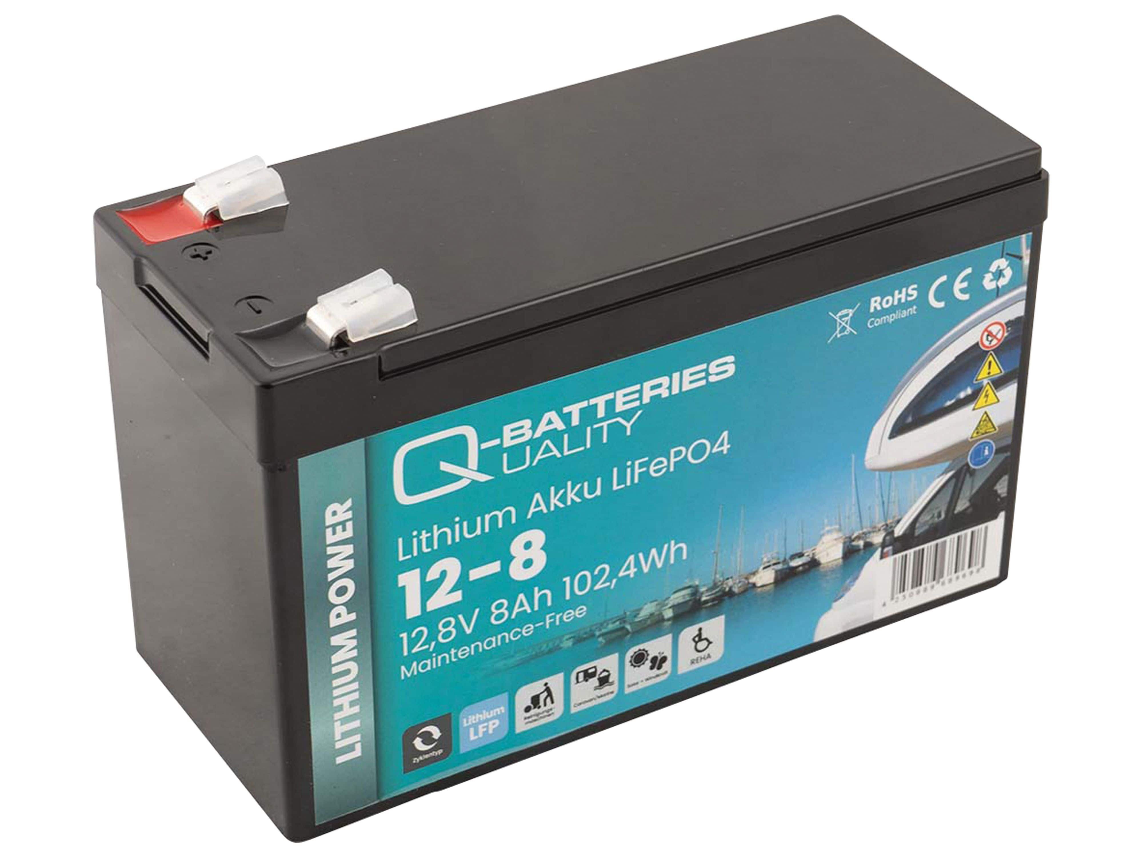 Batterie 12,8V Lithium 102,4Wh Akku Q-BATTERIES 12-8 Q-Batteries 8Ah,