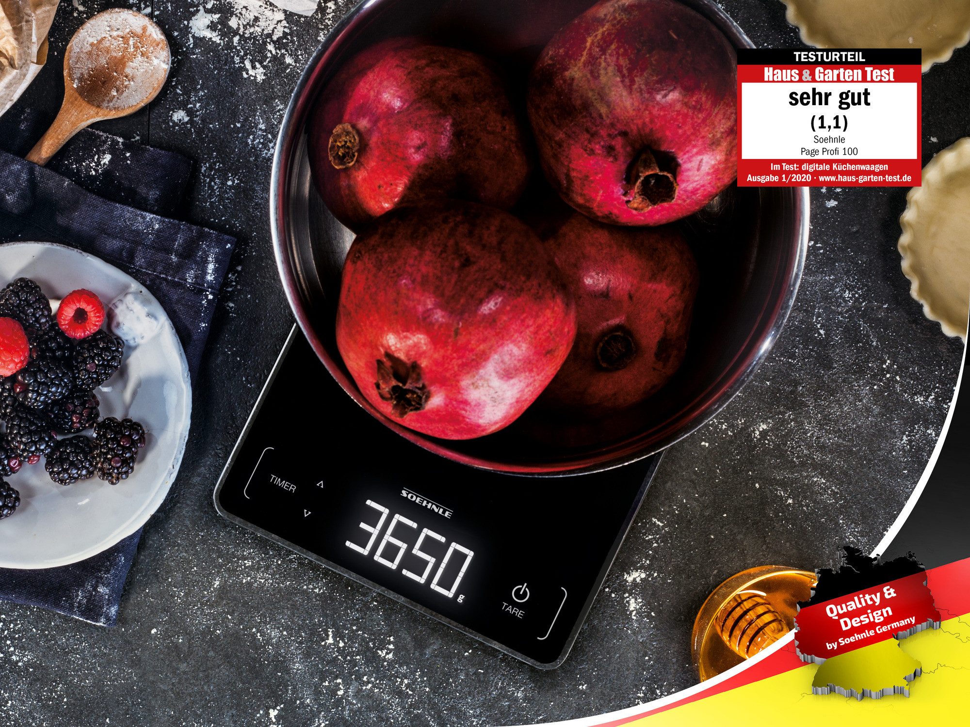 Soehnle Küchenwaage Page Profi 100, (1-tlg), LED-Anzeige, große Wiegefläche, bis 15kg, Zuwiegefunktion (Tara), g/lb