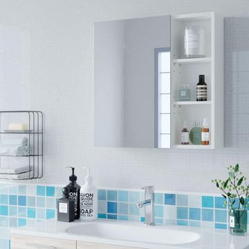Homfa Spiegelschrank Badezimmerschrank mit 1 Tür und 3 Ablagen, Wandschrank, weiß, aus Holz