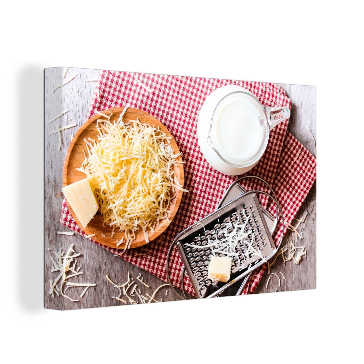 OneMillionCanvasses® Leinwandbild Zutaten für das Nudelgericht mit Parmesankäse, (1 St), Wandbild Leinwandbilder, Aufhängefertig, Wanddeko, 30x20 cm
