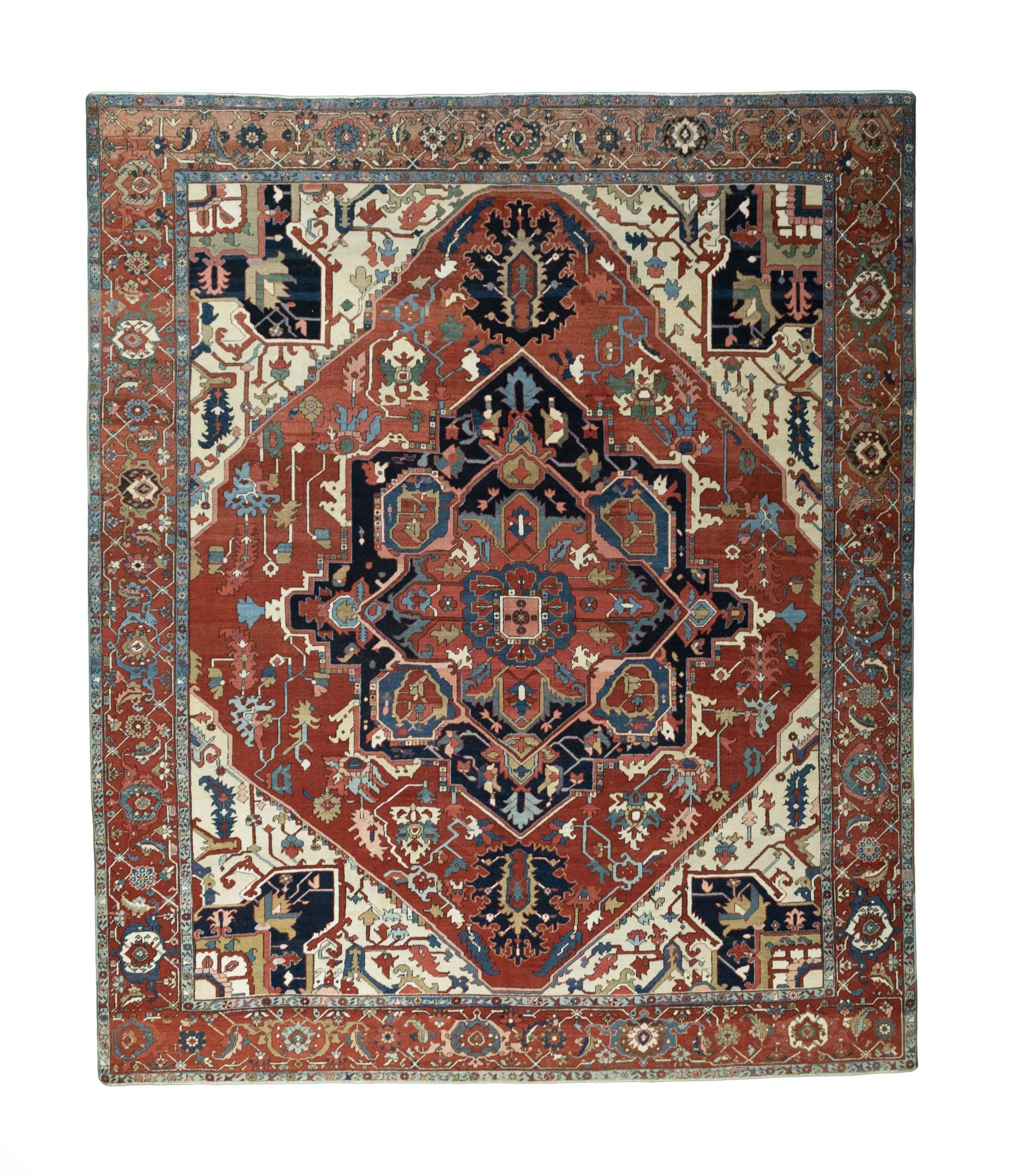 CABBEL Orientteppich 391x328 cm Perser Heriz Rot Schurwolle Handgeknüpft Nomaden Unikat, rechteckig, Höhe: 6 mm, 100% Schurwolle – weich, pflegeleicht, traditionelle Knüpfdichte